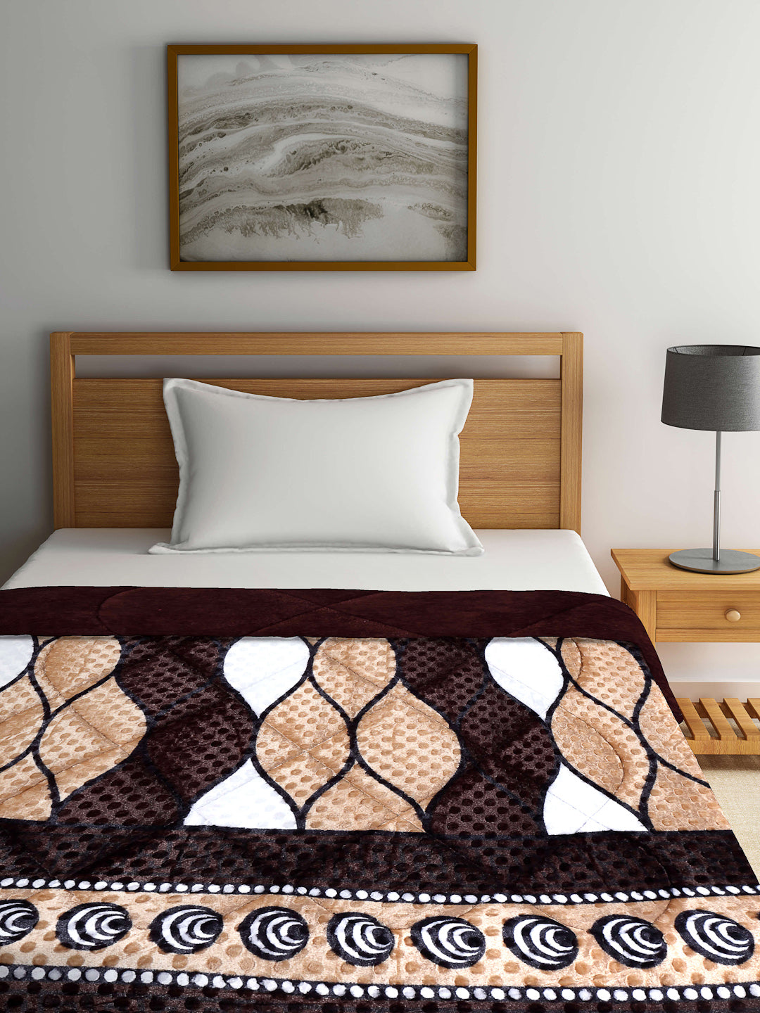Arrabi Brown Geometric Polyester Full Size 1060 GSM Single Bed Quilt (210 x 150 cm)
