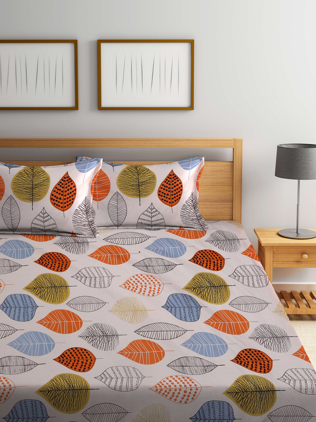Arrabi Peach Leaf TC Cotton Blend King Size Bedsheet with 2 Pillow Covers (250 x 215 cm)