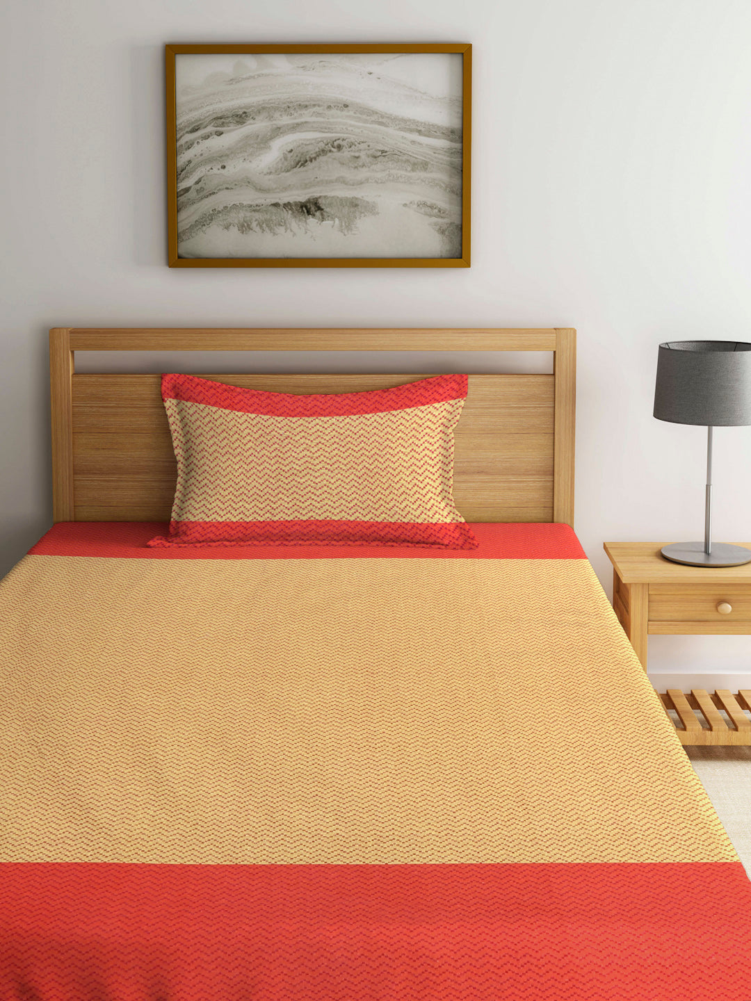 Arrabi Red Stripes Handwoven Cotton Single Size Bedsheet with 1 Pillow Cover ( 225 X 150 cm)