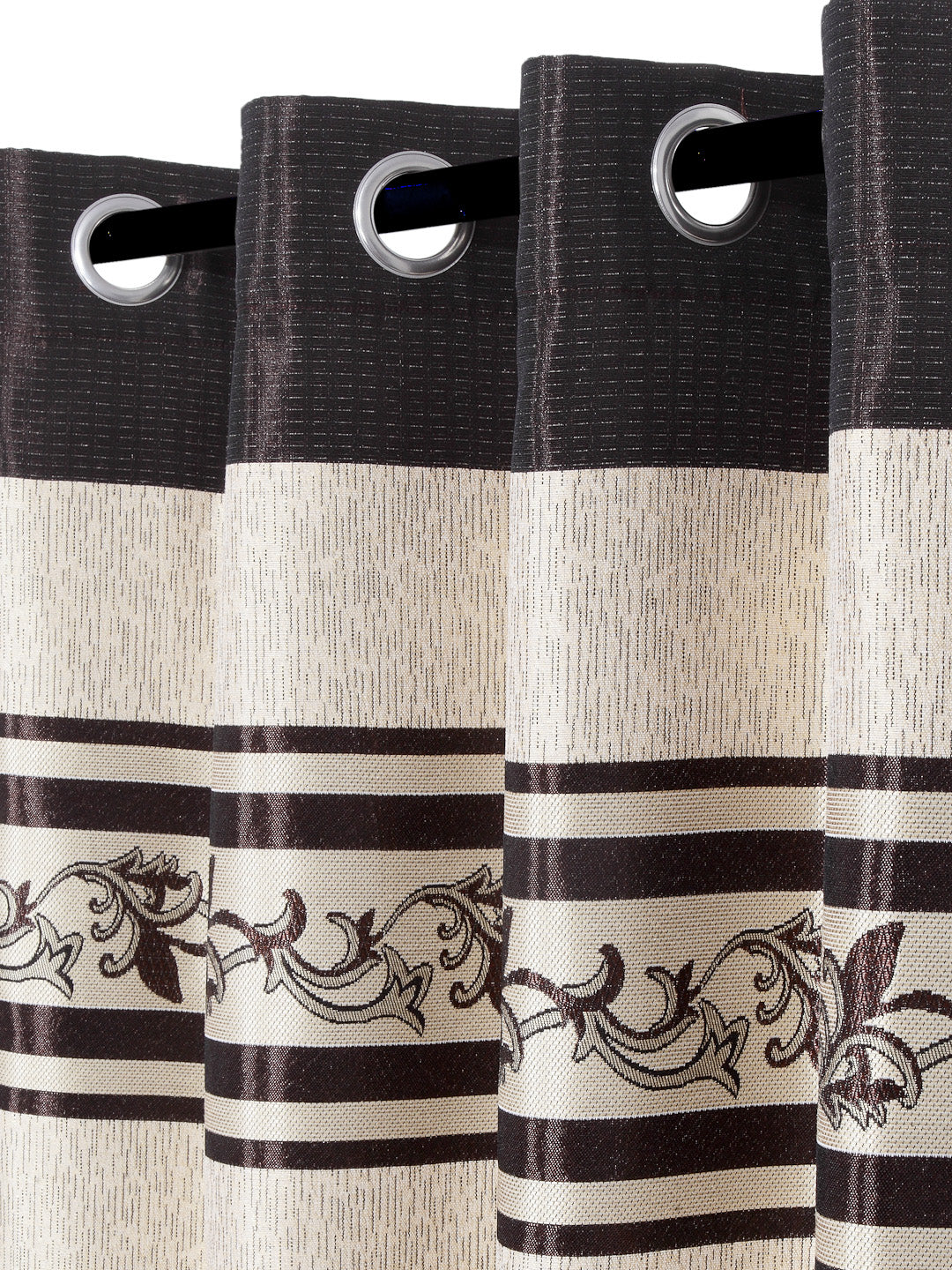 Arrabi Brown Leaf Print TC Cotton Blend Set of 2 Long Door Curtains (275 X 120 cm)