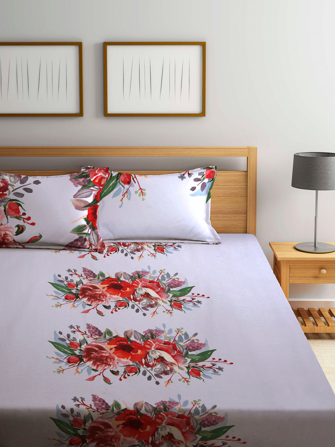 Arrabi Multi Floral TC Cotton Blend Double Size Bedsheet with 2 Pillow Cover