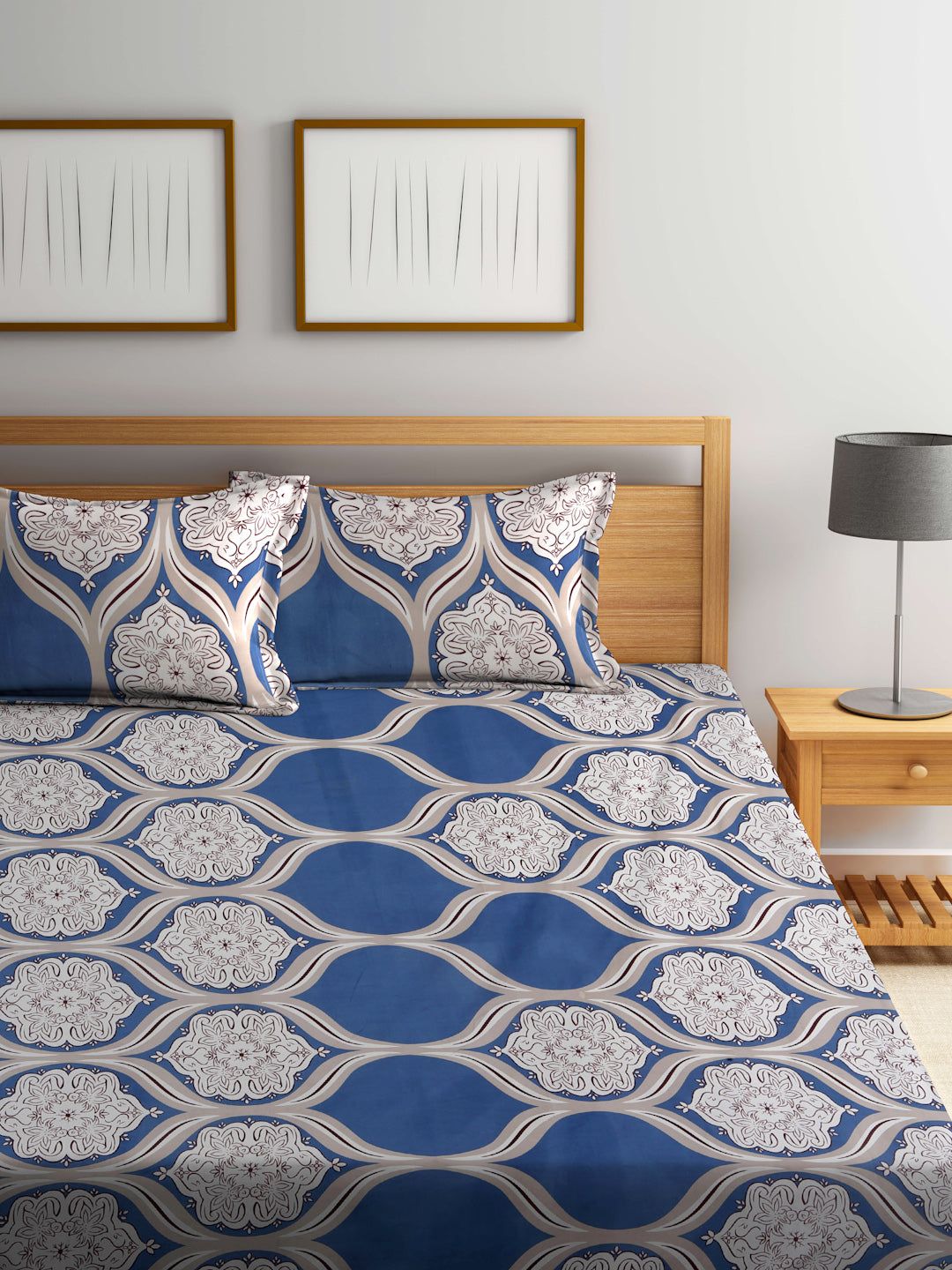 Arrabi Beige Indian TC Cotton Blend King Size Bedsheet with 2 Pillow Covers (250 X 215 cm)