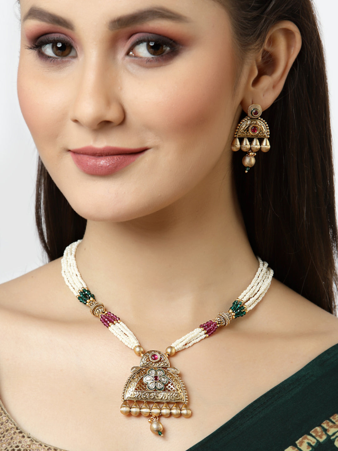 Arrabi Multi Handcrafted Jewellery Set with 2 Earrings(30 cm)