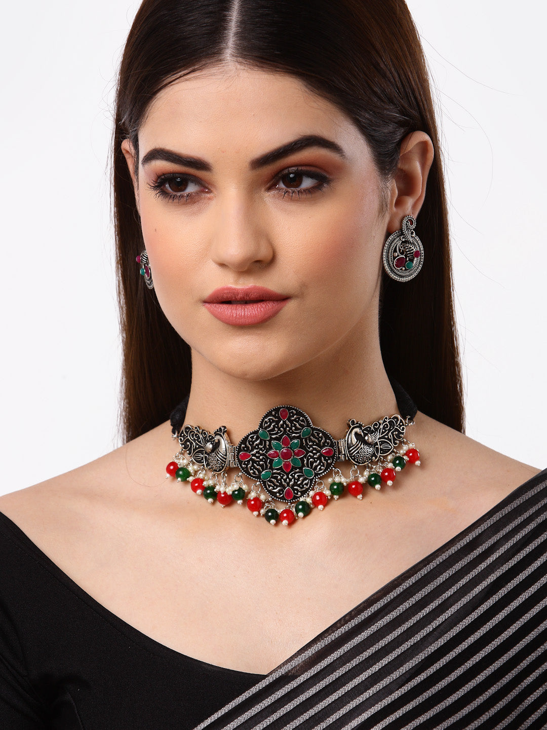 Arrabi Multi Oxidised Jewellery Set with 2 Earrings (40 cm)