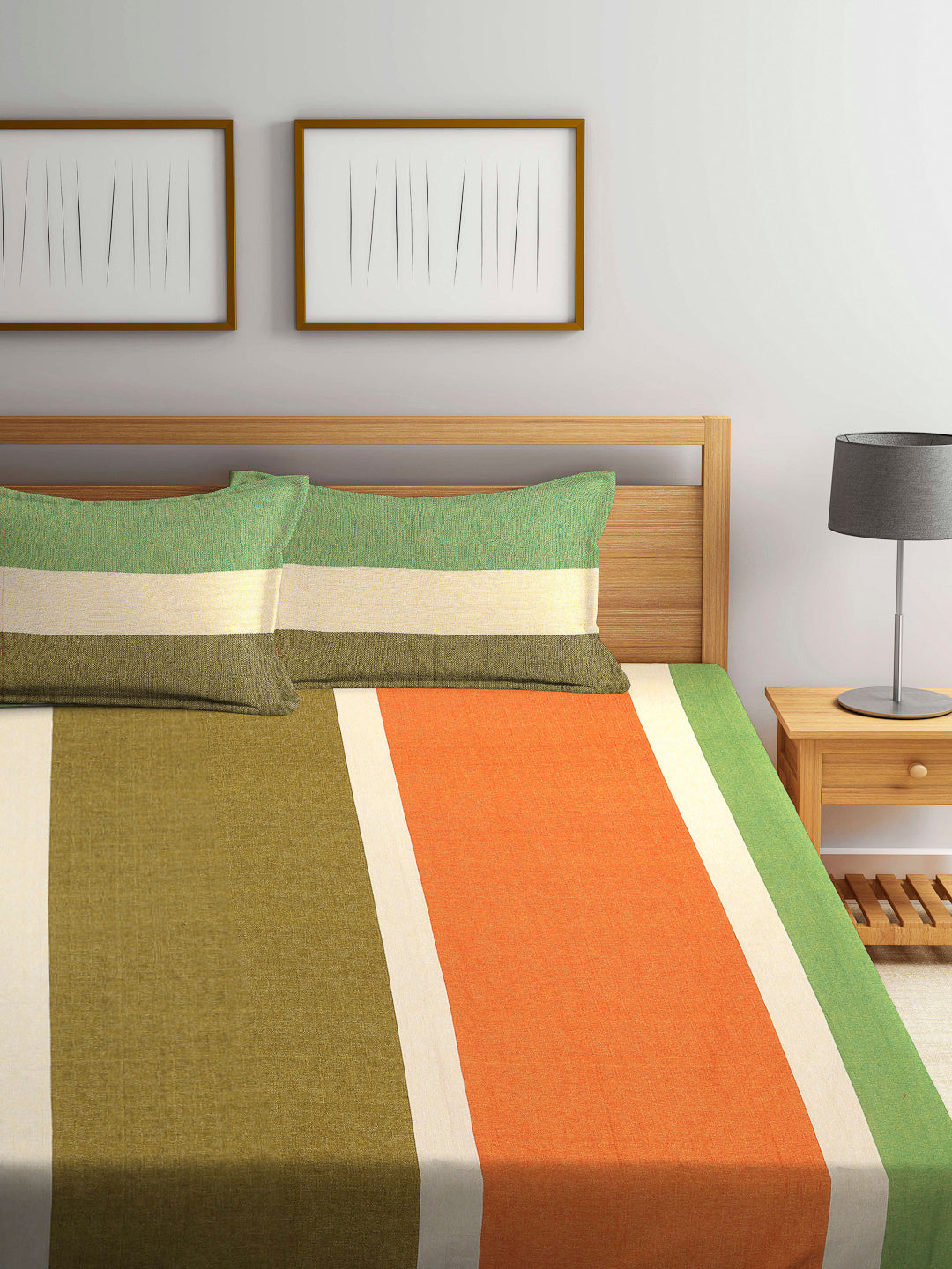 ARRABI® Handwoven Pure Cotton King Size Bedsheets with 2 Pillow Covers (260 X 230 cm)