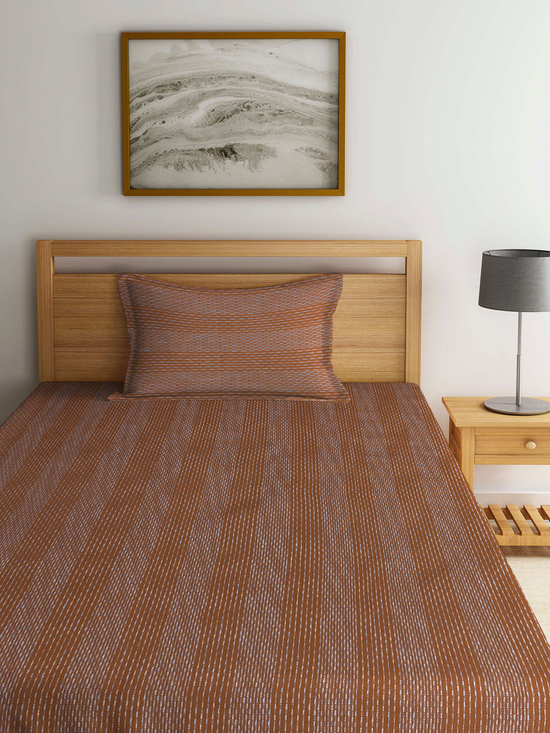 Arrabi Brown Stripes Handwoven Cotton Single Size Bedsheet with 1 Pillow Cover (230 X 150 cm)