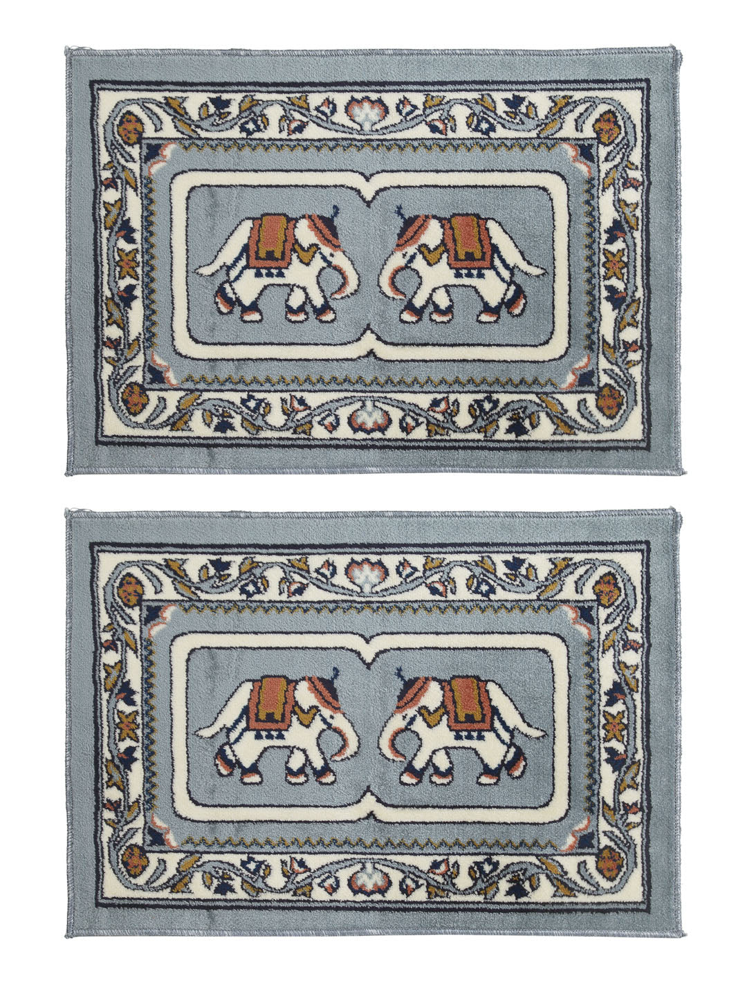 Arrabi Blue Indian Synthetic Full Size Floor Mat (60 X 40 cm) (Pack of 2)