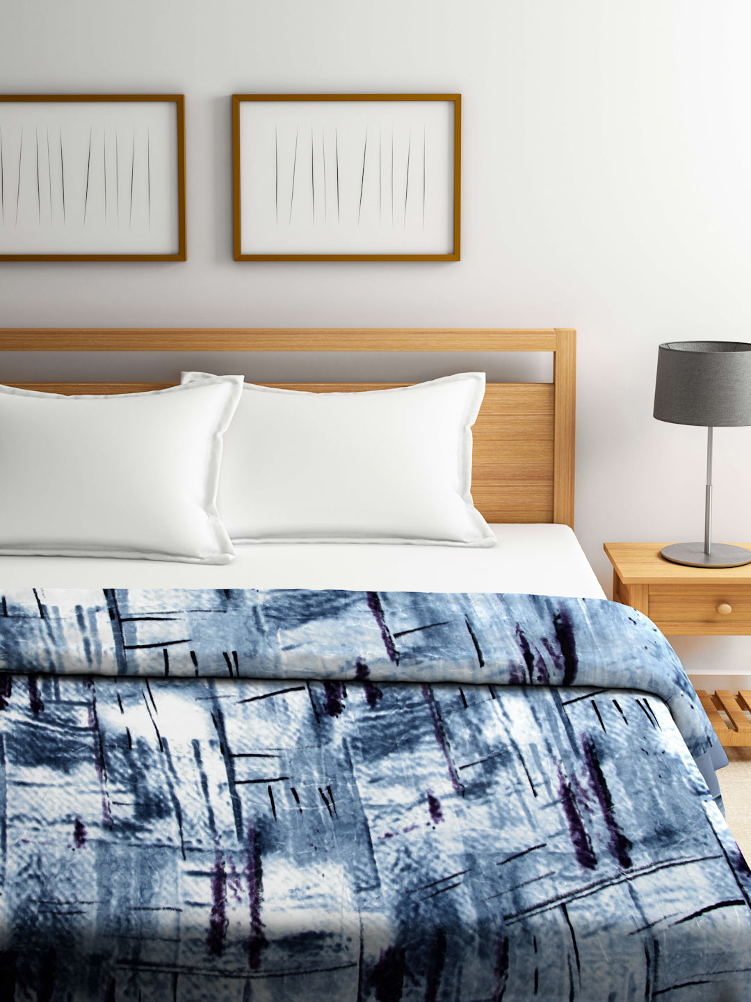 Arrabi Blue Abstract Wool Blend 950 GSM Full Size Double Bed Blanket (230 X 200 cm)