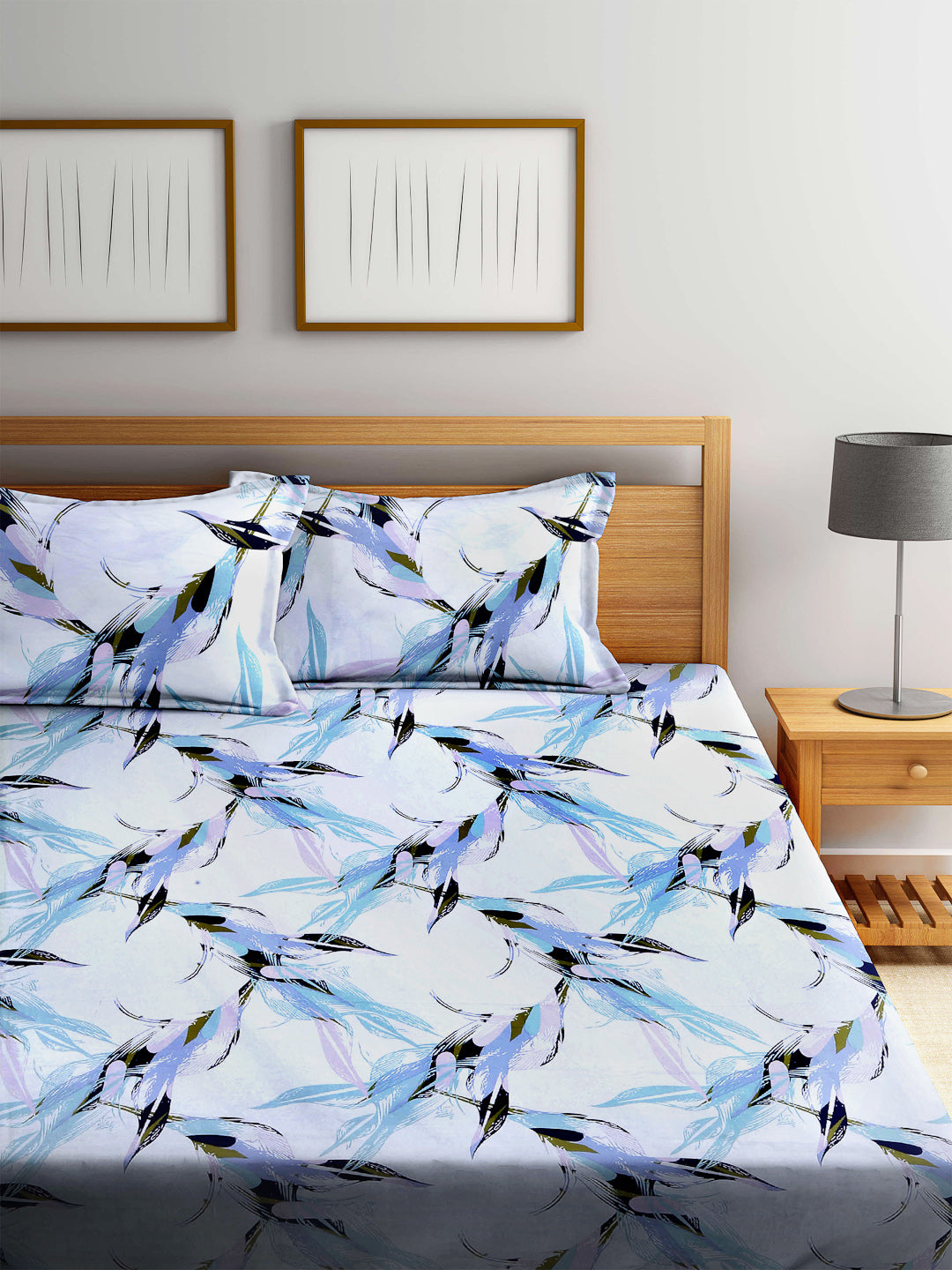 Arrabi Multi Leaf 100% Cotton King Size Double Bedsheet with 2 Pillow Covers (250 X 215 cm)