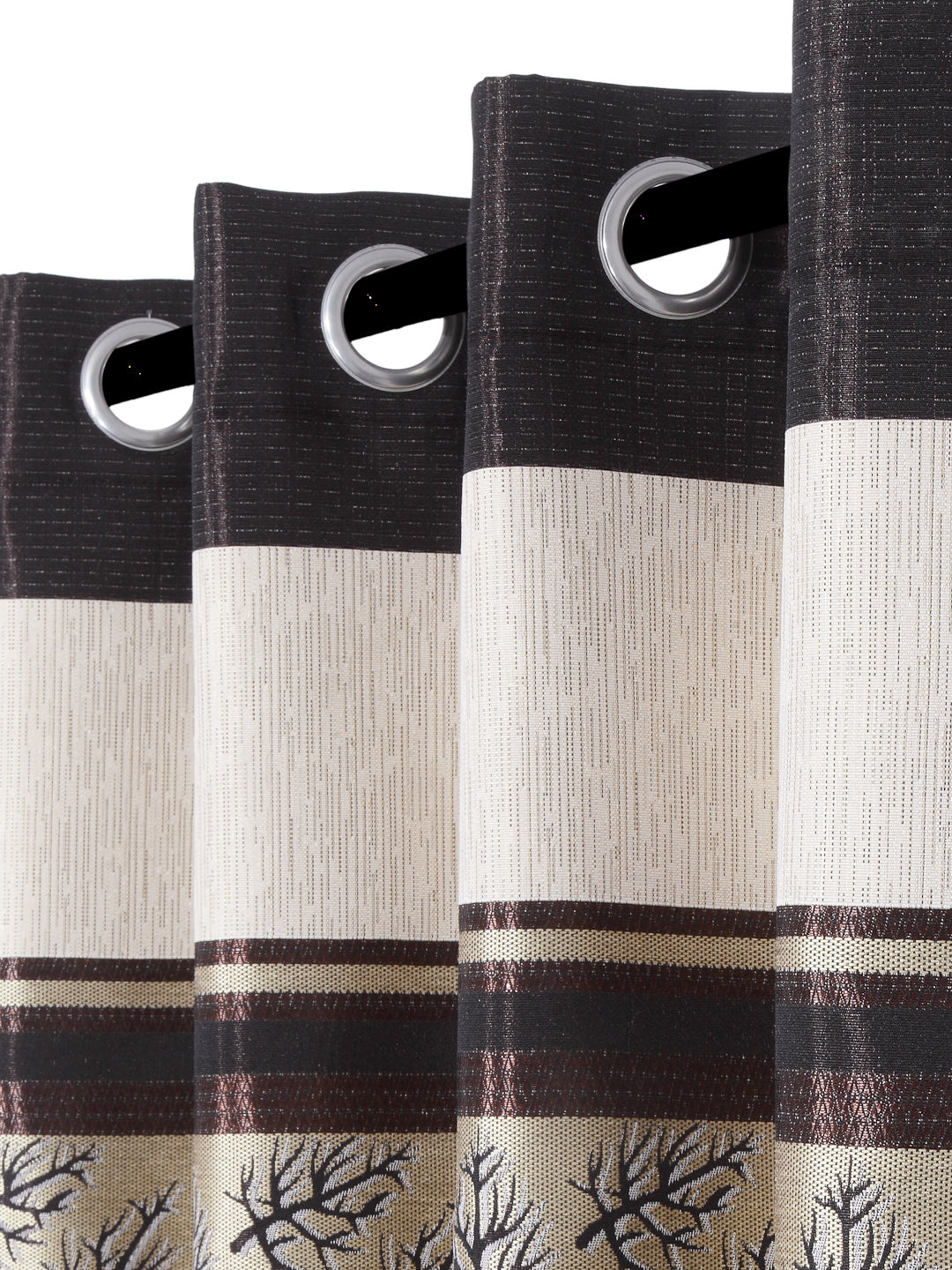 Arrabi Brown Leaf Print TC Cotton Blend Set of 2 Window Curtains (215 X 120 cm)