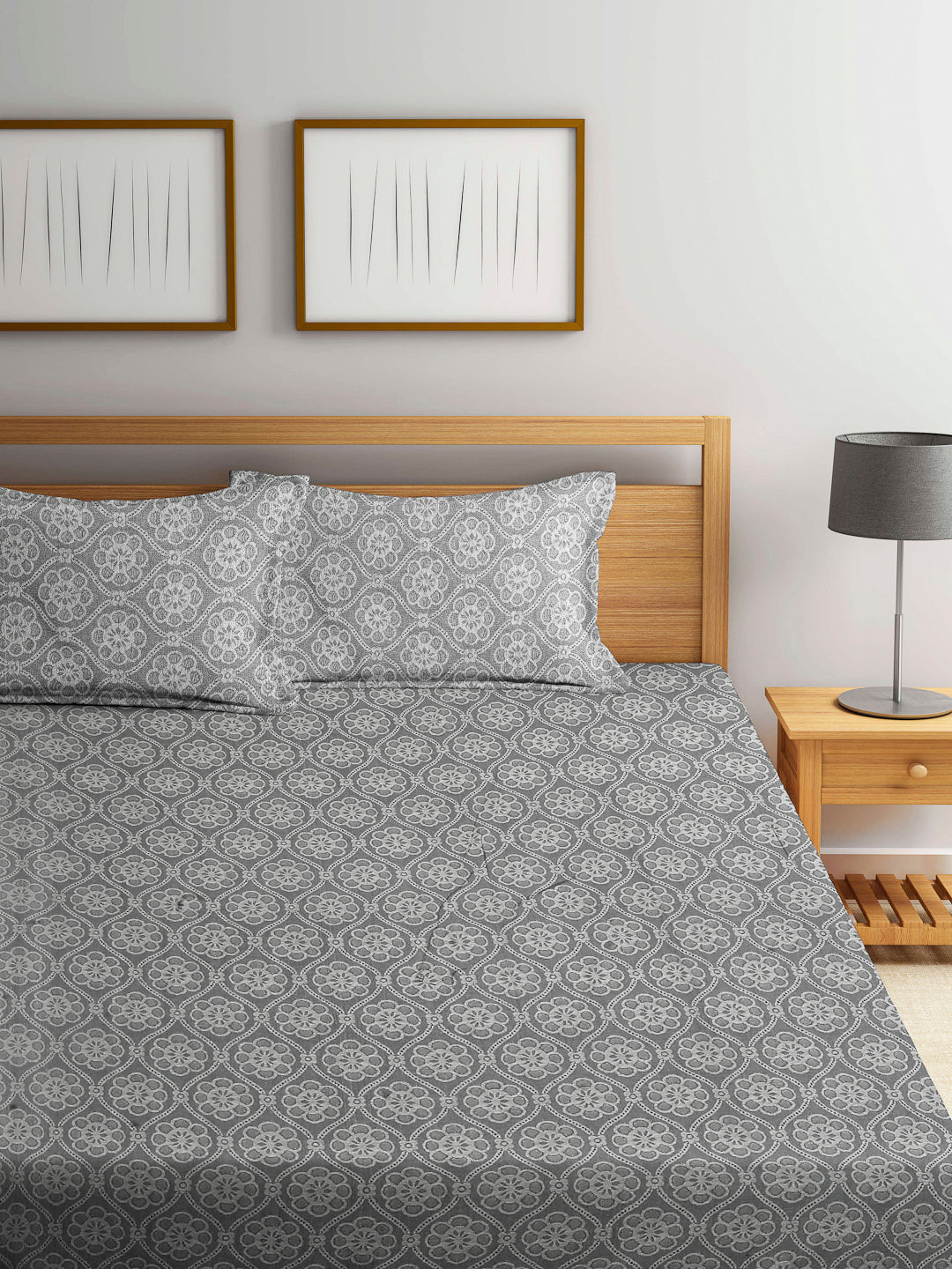 Arrabi Beige Indian Handwoven Cotton King Size Bedsheet with 2 Pillow Covers (260 X 230 cm)