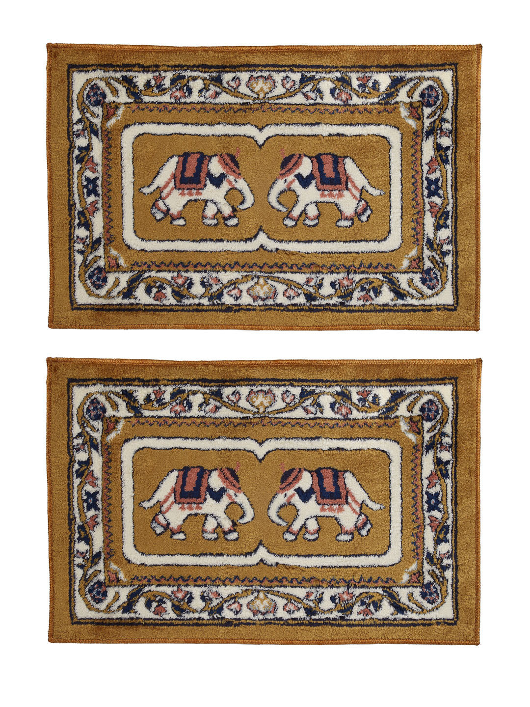 Arrabi Yellow Indian Synthetic Full Size Floor Mat (60 X 40 cm) (Pack of 2)