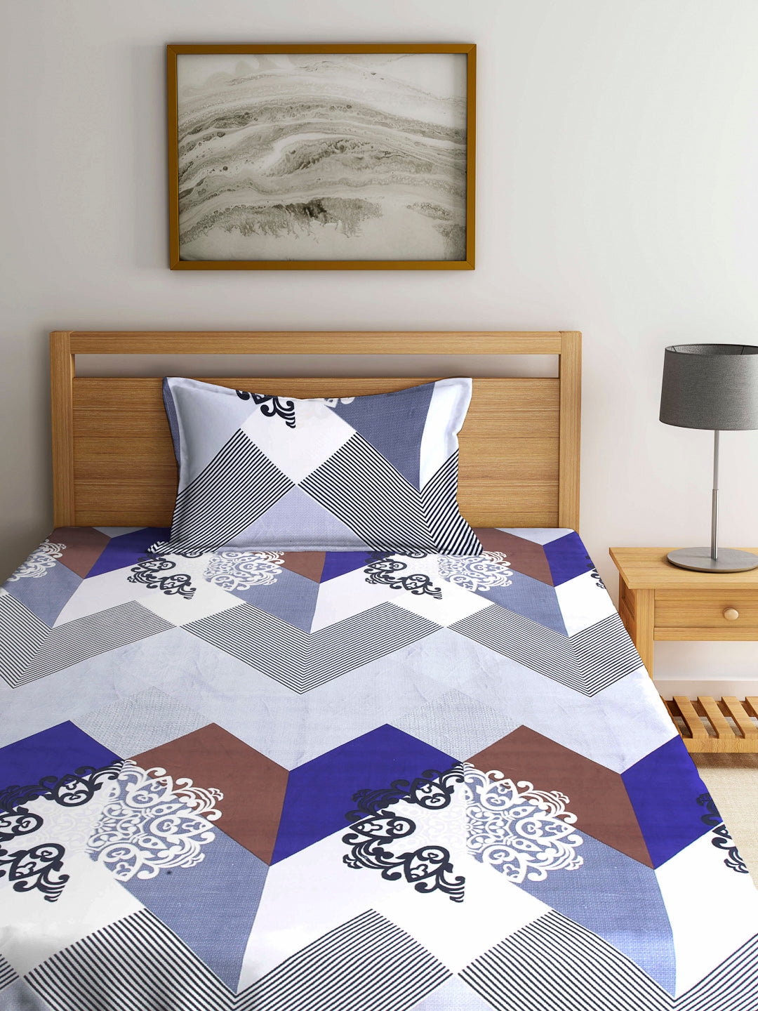 Arrabi Multi Indian TC Cotton Blend Single Size Bedsheet with 1 Pillow Cover (220 X 150 cm)