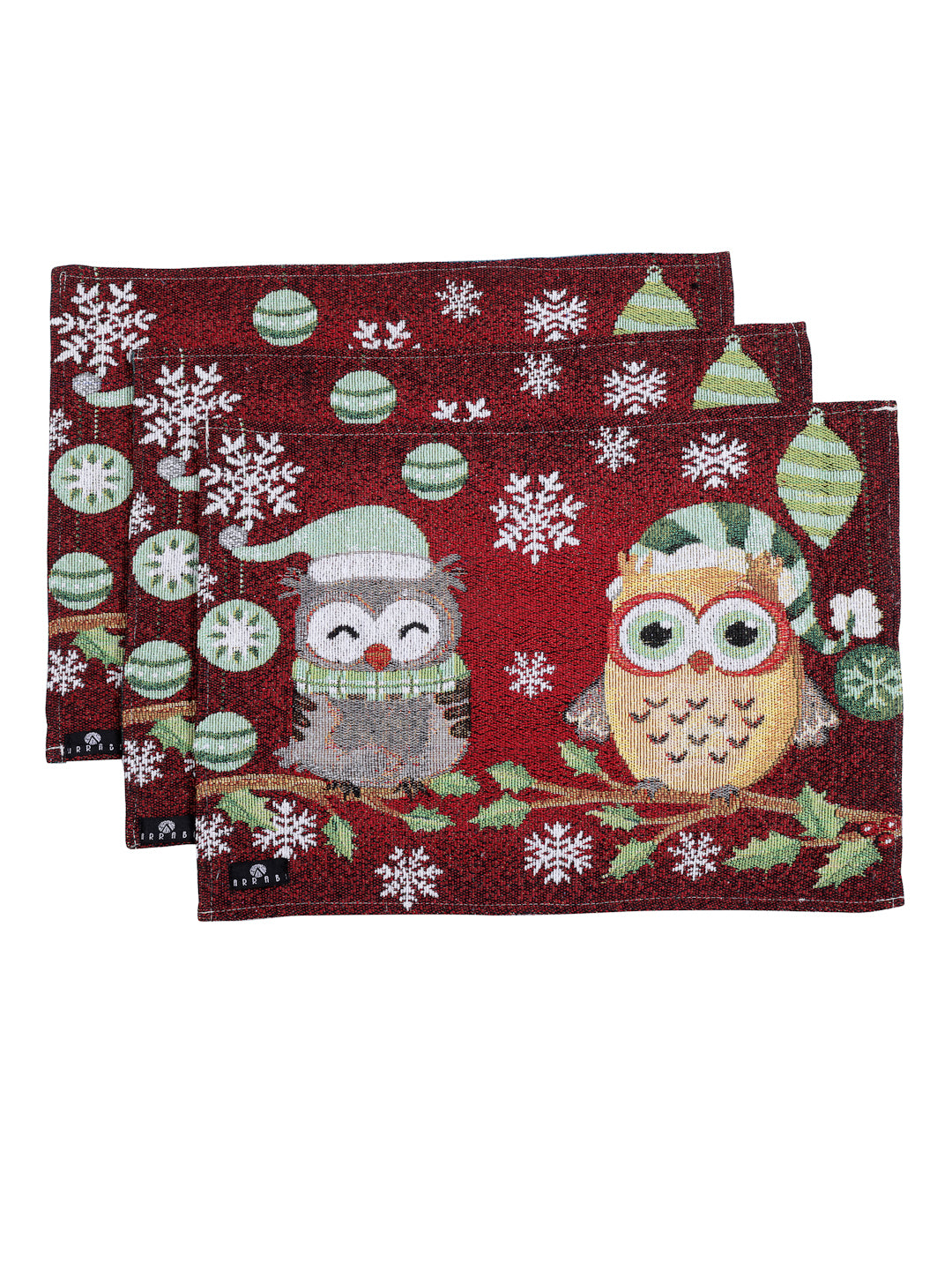 Arrabi Red Graphic Cotton Blend Full Size Table Mat (Pack of 6) (45 X 30 cm)