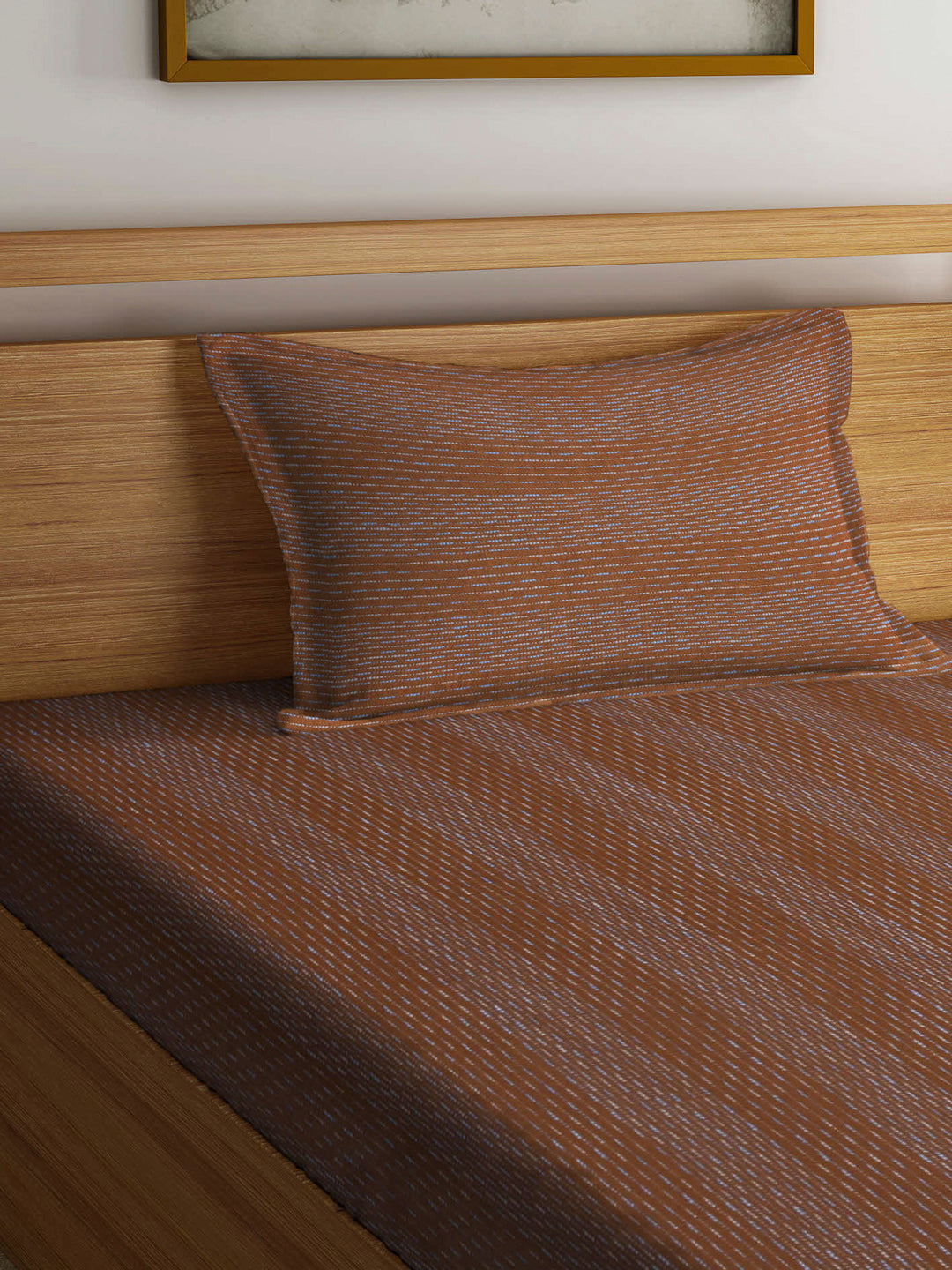 Arrabi Brown Stripes Handwoven Cotton Single Size Bedsheet with 1 Pillow Cover (230 X 150 cm)