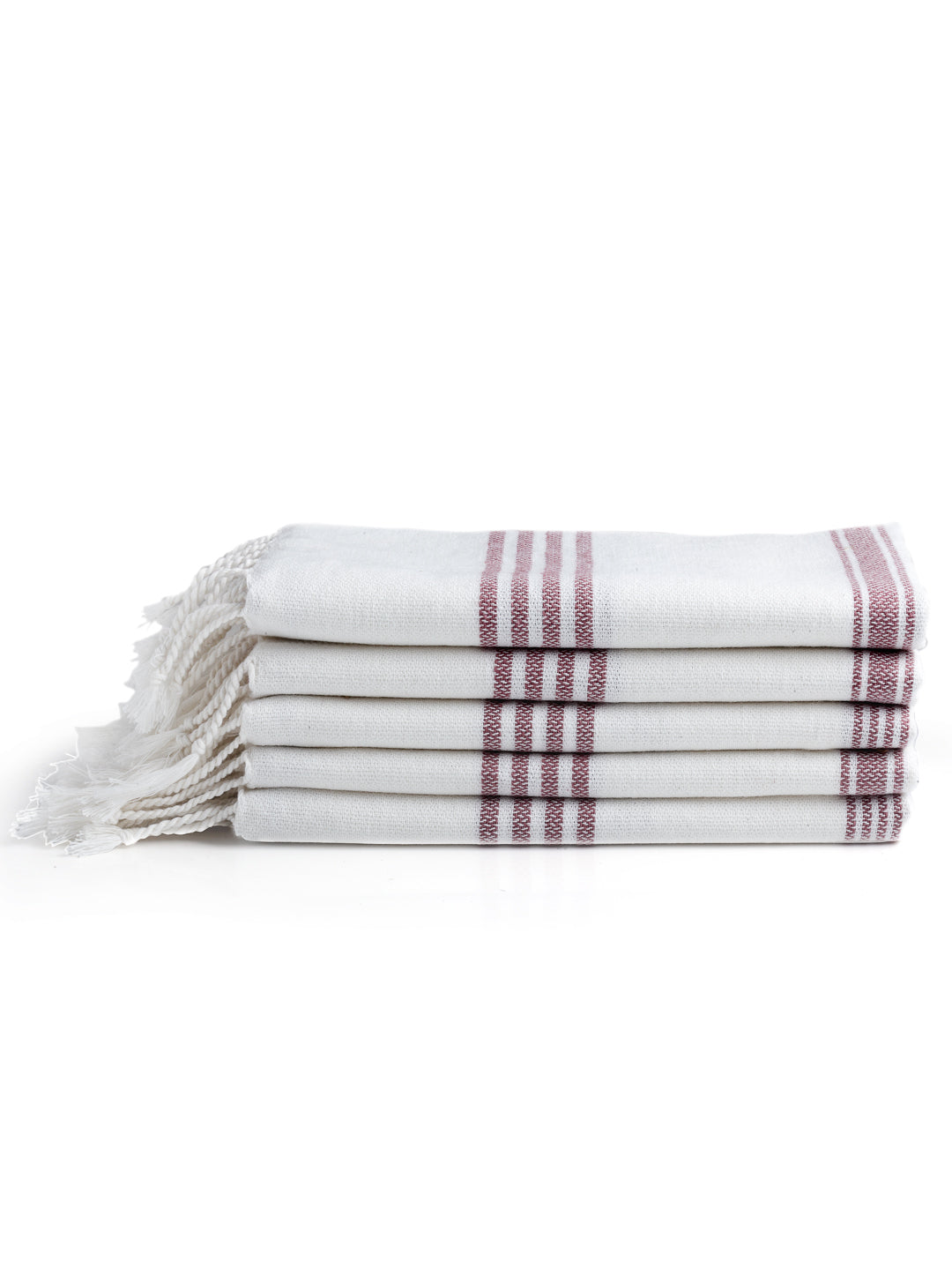 Arrabi Red Solid Handwoven Cotton Hand Towel (Set of 5) (90 X 35 cm)