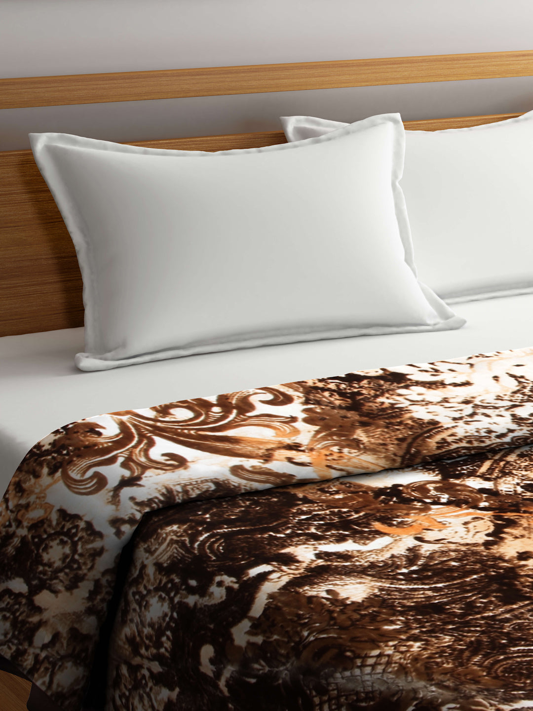Arrabi Brown Floral Wool Blend 1100 GSM Full Size Double Bed Blanket (230 X 220 cm)