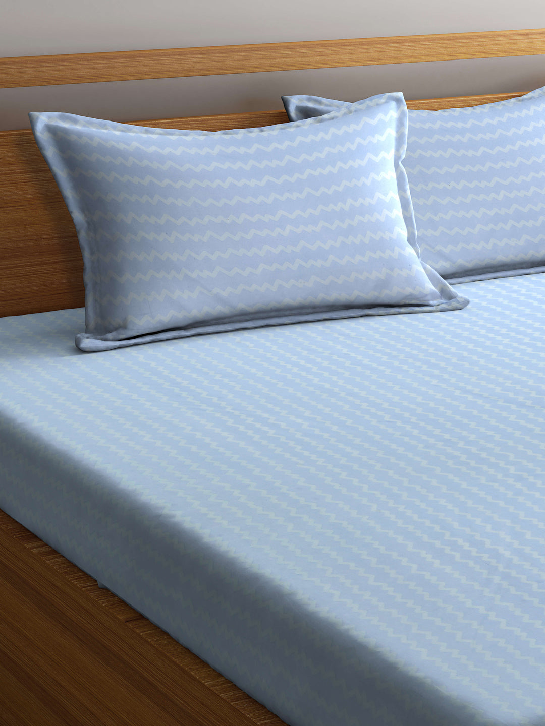 Arrabi Blue Stripes TC Cotton Blend King Size Bedsheet with 2 Pillow Covers (250 X 215 cm)