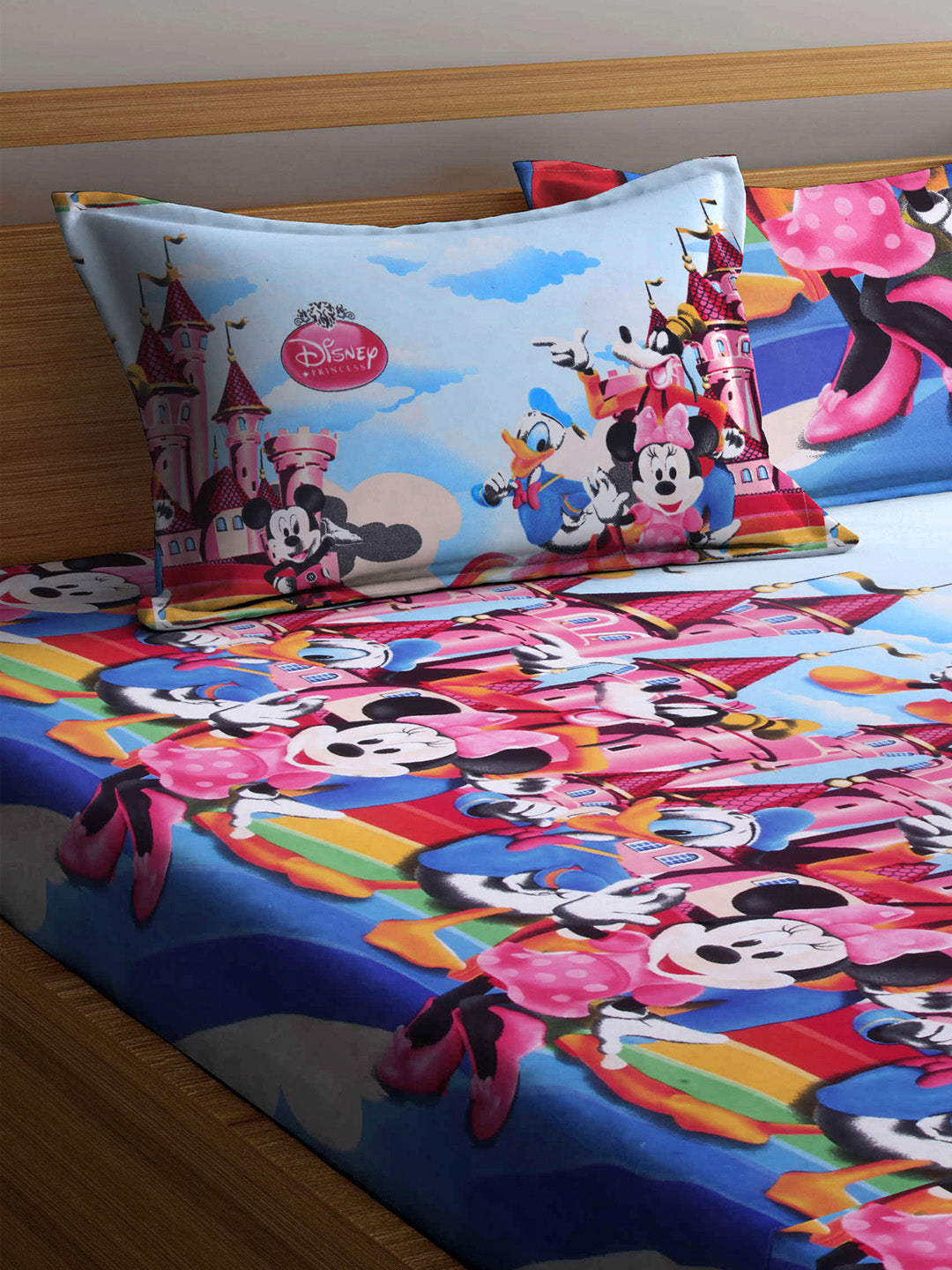 Arrabi Multi Cartoon TC Cotton Blend Double Size Bedsheet with 2 Pillow Cover