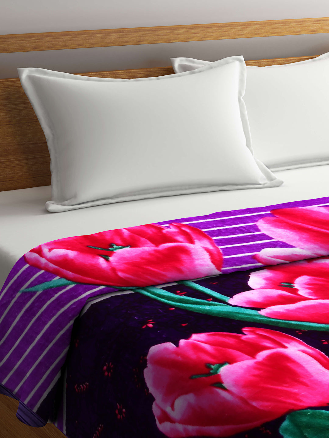 Arrabi Purple Floral Polyester 950 GSM King Size Double Bed Blanket (225 x 210 cm )
