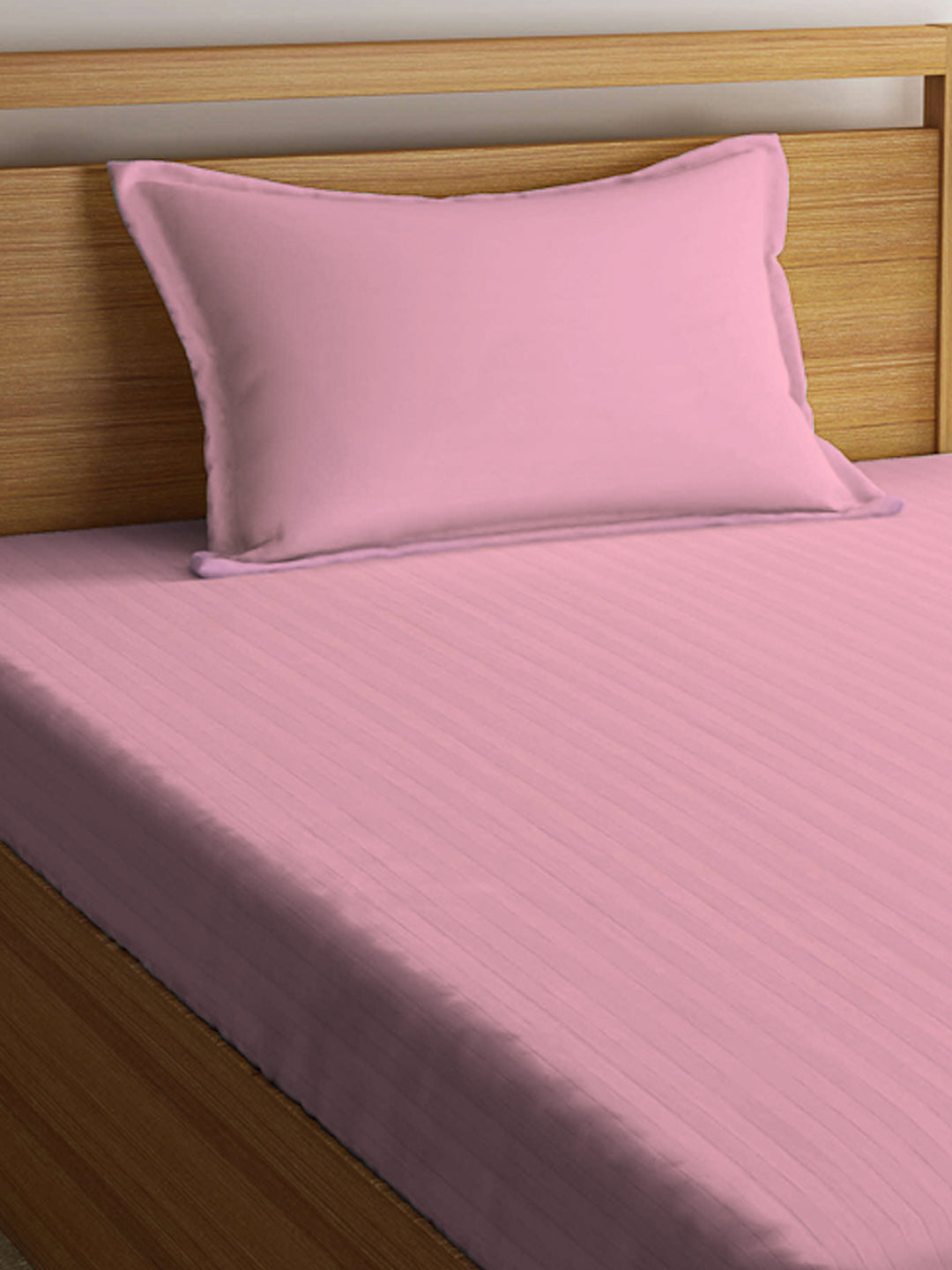 Arrabi Pink Stripes TC Cotton Blend Single Size Bedsheet with 1 Pillow Cover (220 X 150 cm)