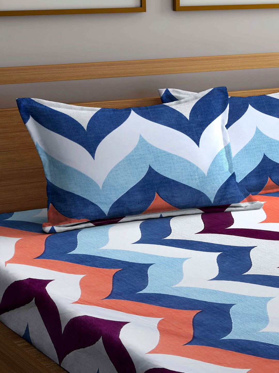 Arrabi Multi Indian TC Cotton Blend Double King Size Bedsheet with 2 Pillow Covers (270 x 260 cm)
