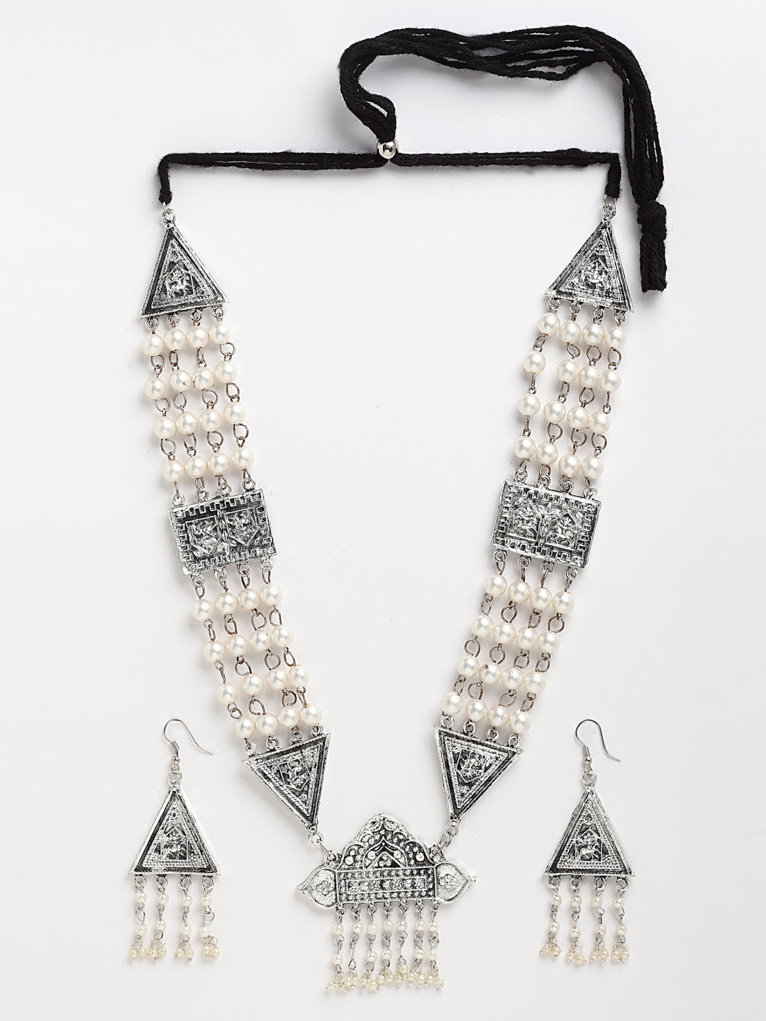 Arrabi  Metallic Oxidised Jewellery Set with 2 Earrings (30 cm)