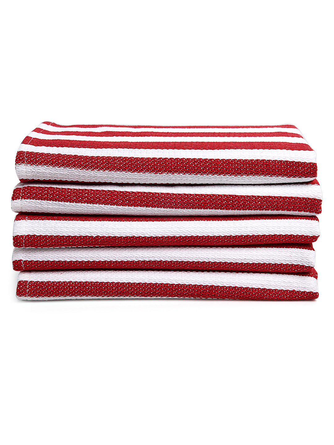 Arrabi Red Stripes Handwoven Cotton Hand Towel (Set of 5) (85 X 35 cm)