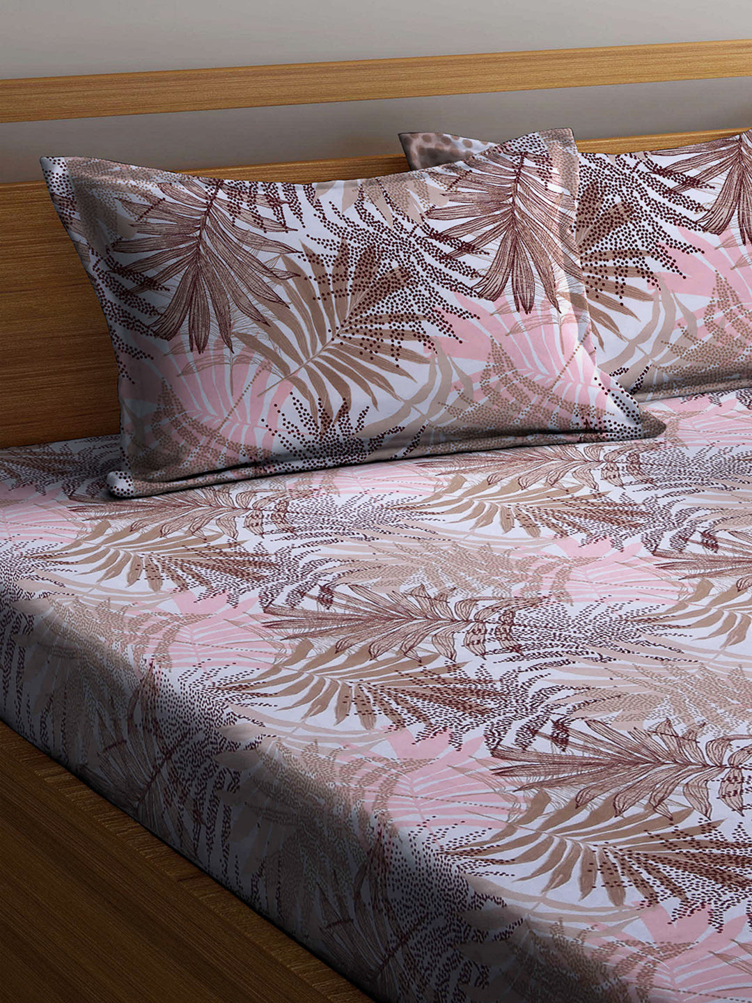Arrabi Multi Leaf 100% Cotton King Size Double Bedsheet with 2 Pillow Covers (250 X 215 cm)