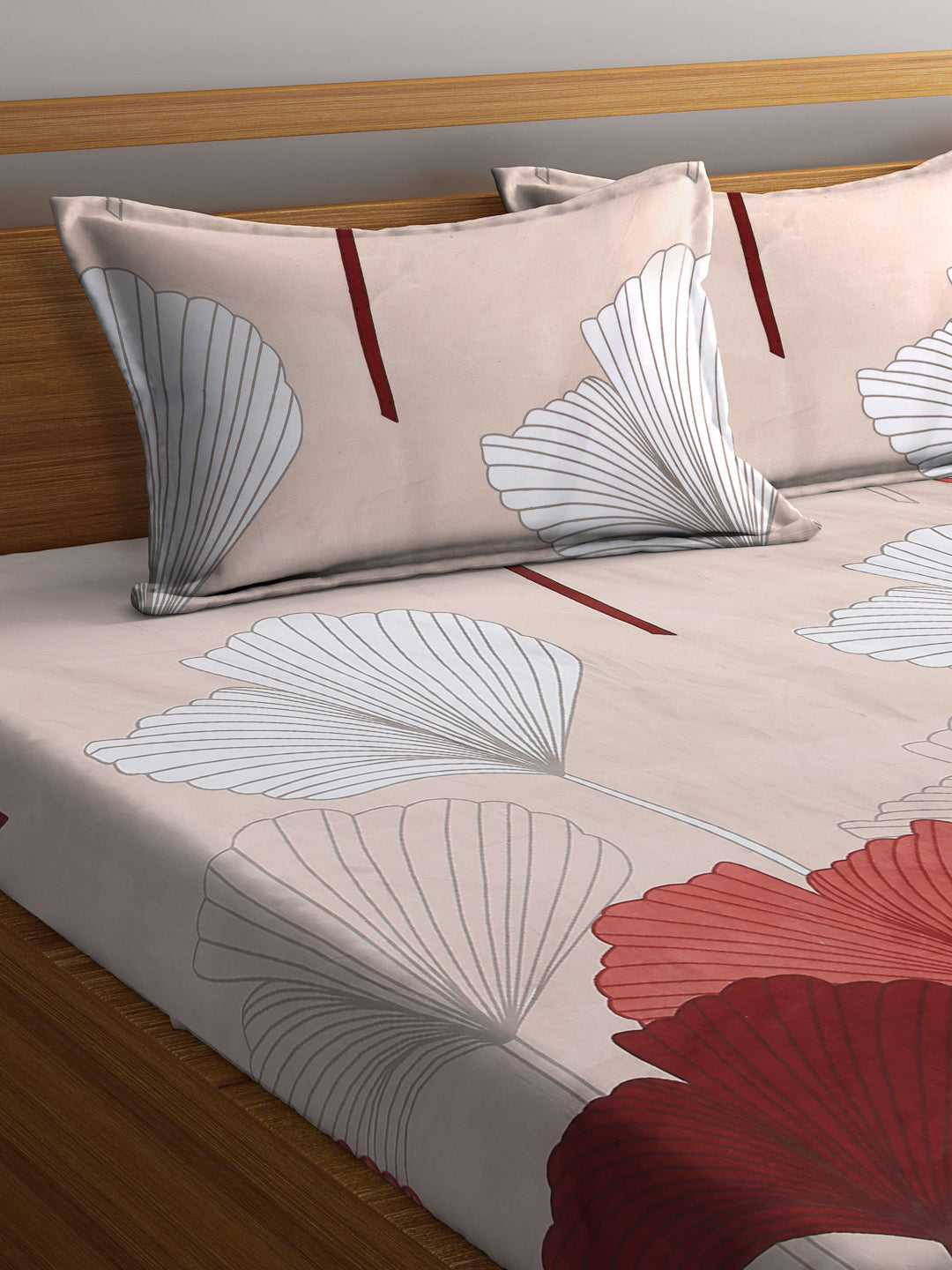 Arrabi Brown Floral TC Cotton Blend Double Size Bedsheet with 2 Pillow Covers (250 x 215 cm)