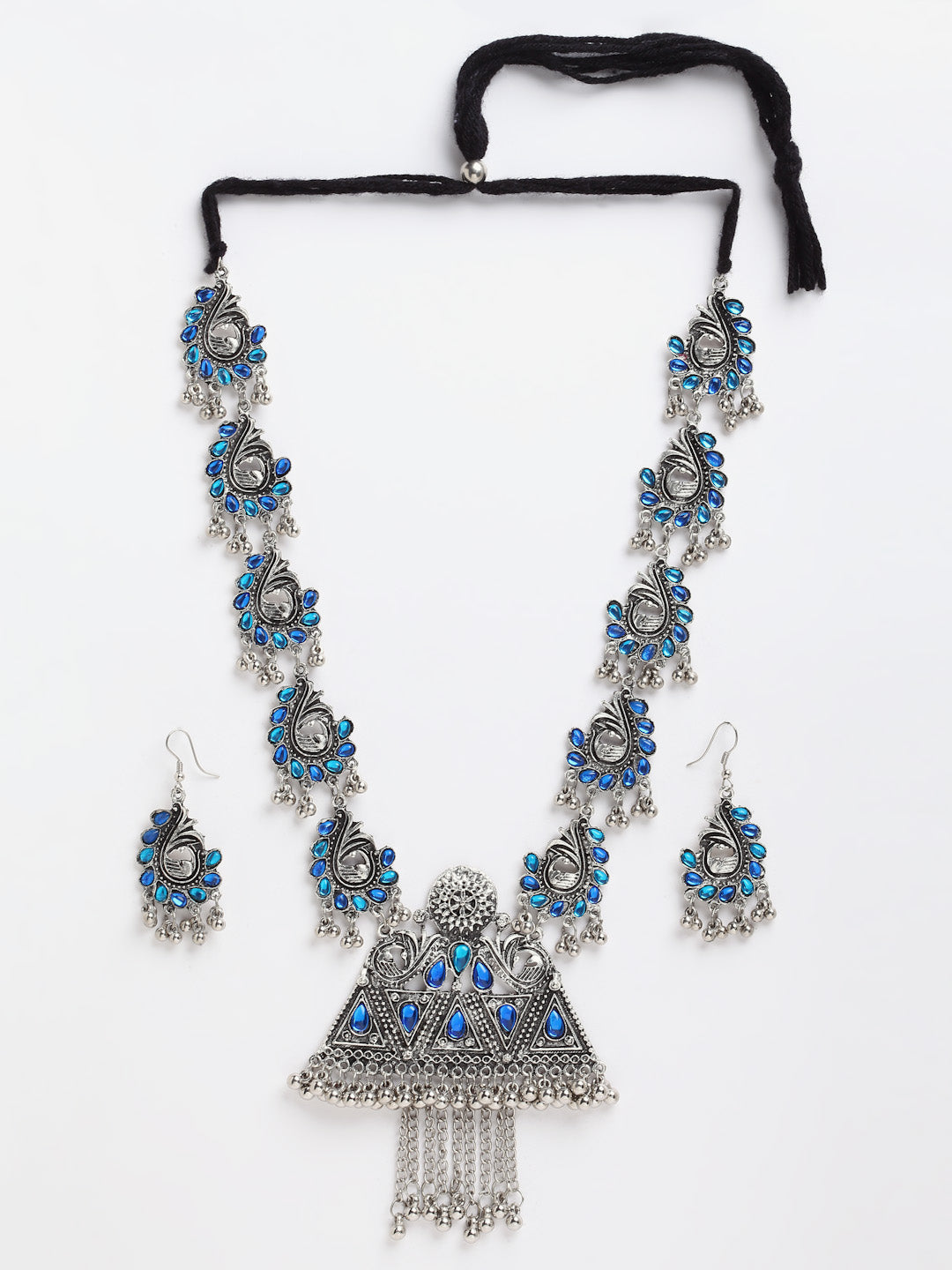 Arrabi  Blue Oxidised Jewellery Set with 2 Earrings (30 cm)