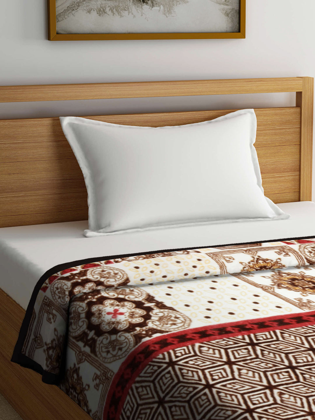 Arrabi Brown Geometric Polyester 950 GSM Full Size Single Bed Blanket (210 X 150 cm)