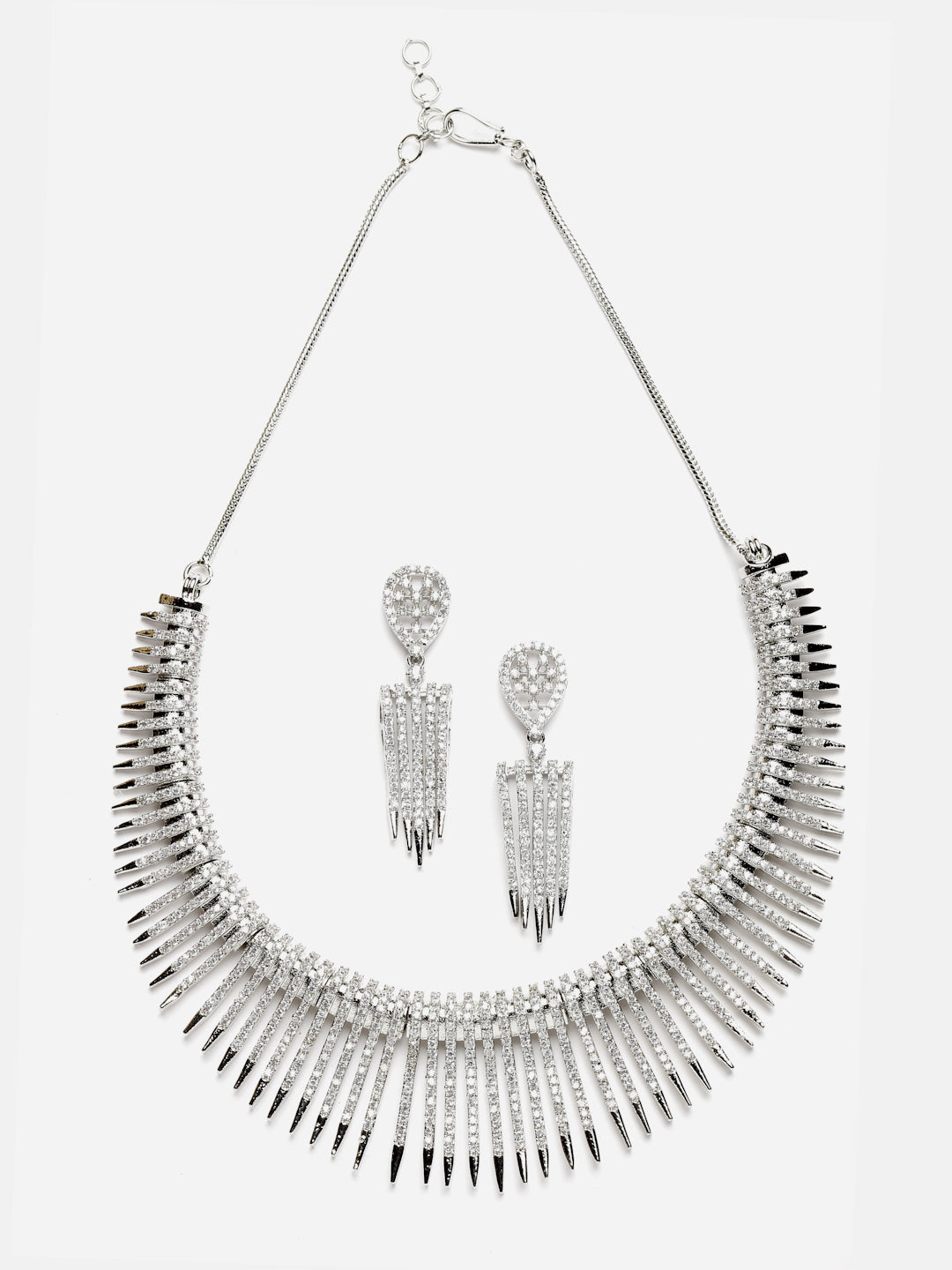 Arrabi Silver American Diamond Jewellery Set with 2 Earrings(30 cm)