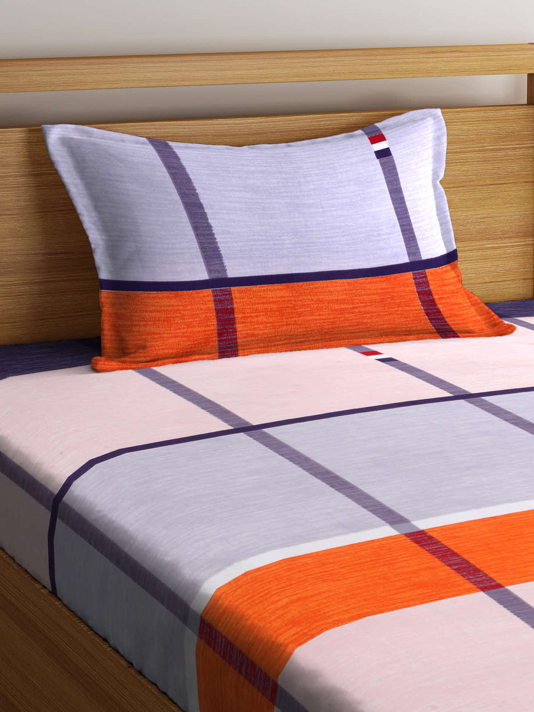 Arrabi Multi Geometric TC Cotton Blend Single Size Fitted Bedsheet with 1 Pillow Cover (220 X 150 cm)