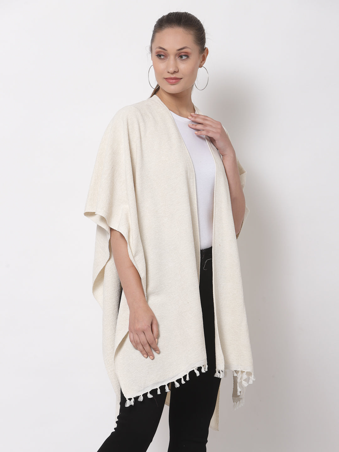Arrabi Cream Solid Cotton Chenille Full Size Shrug (160 x 100 cm)