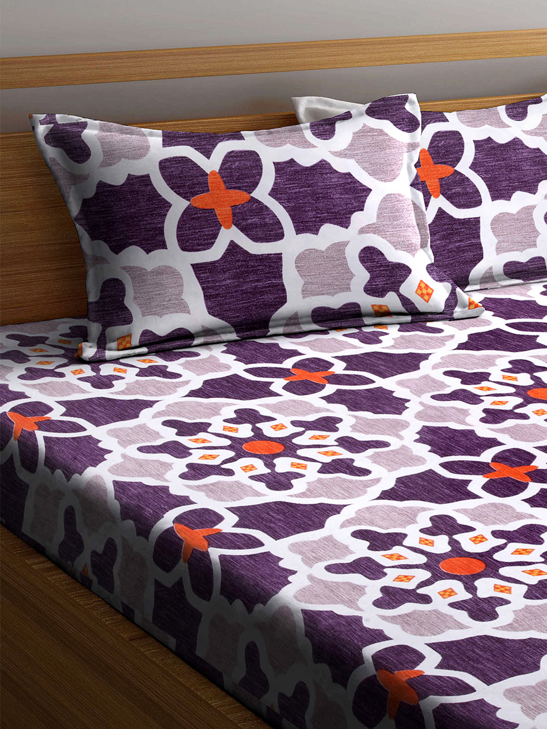 Arrabi Multi Indian TC Cotton Blend Double Size Bedsheet with 2 Pillow Cover