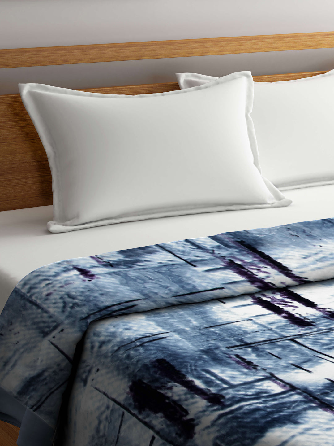 Arrabi Blue Abstract Wool Blend 950 GSM Full Size Double Bed Blanket (230 X 200 cm)
