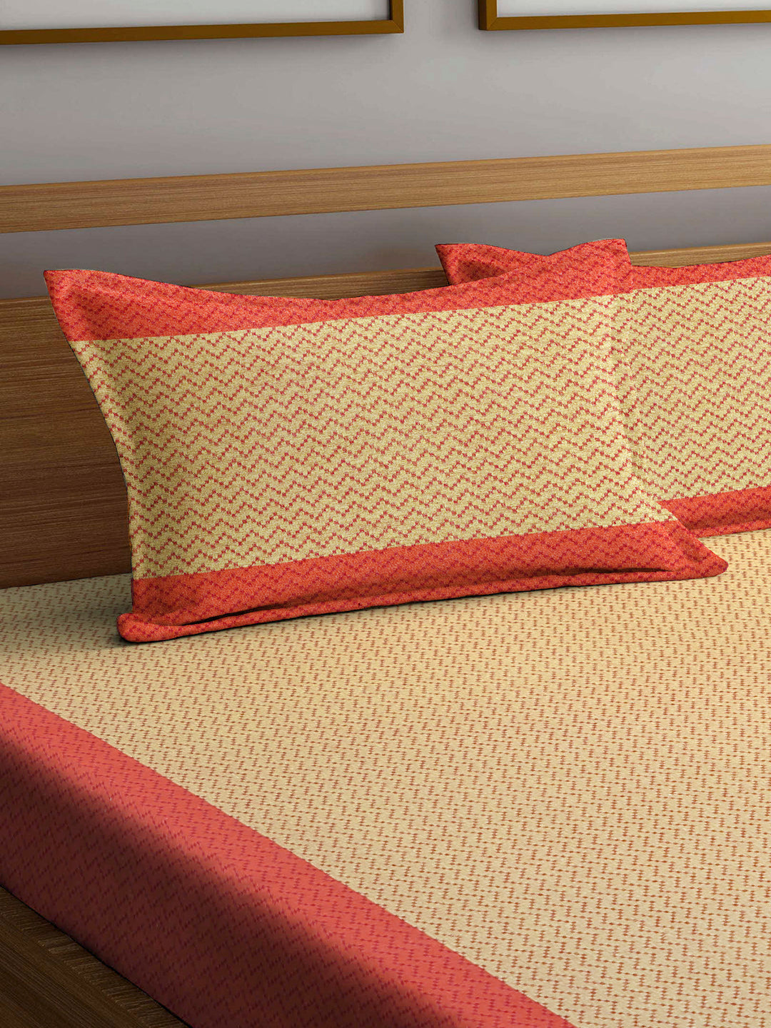 Arrabi Red Stripes Handwoven Cotton King Size Bedsheet with 2 Pillow Covers (260 X 230 cm)