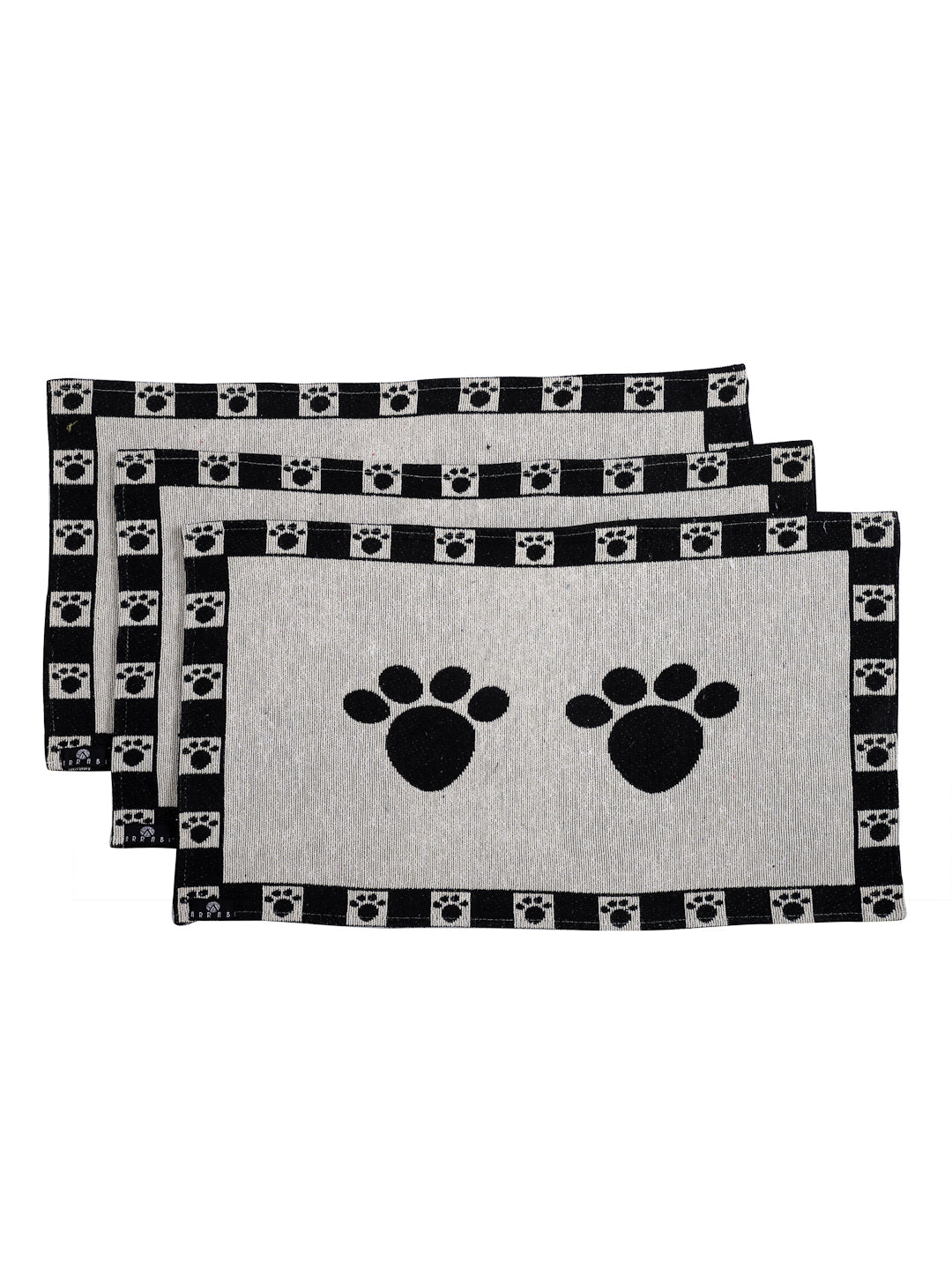 Arrabi Black Geometric Cotton Blend Full Size Table Mat (Pack of 6) (55 X 30 cm)