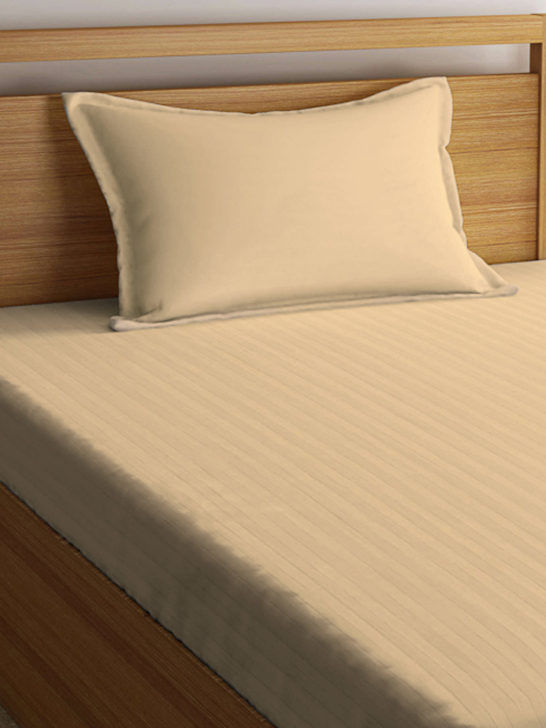 Arrabi Cream Stripes TC Cotton Blend Single Size Bedsheet with 1 Pillow Cover (220 X 150 cm)