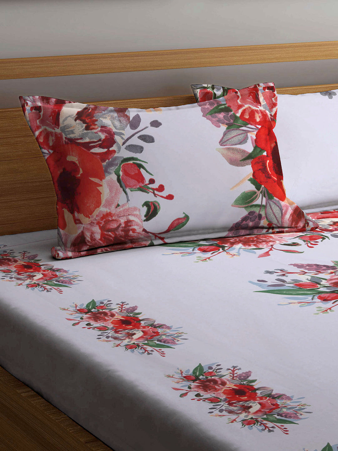Arrabi Multi Floral TC Cotton Blend Double Size Bedsheet with 2 Pillow Cover