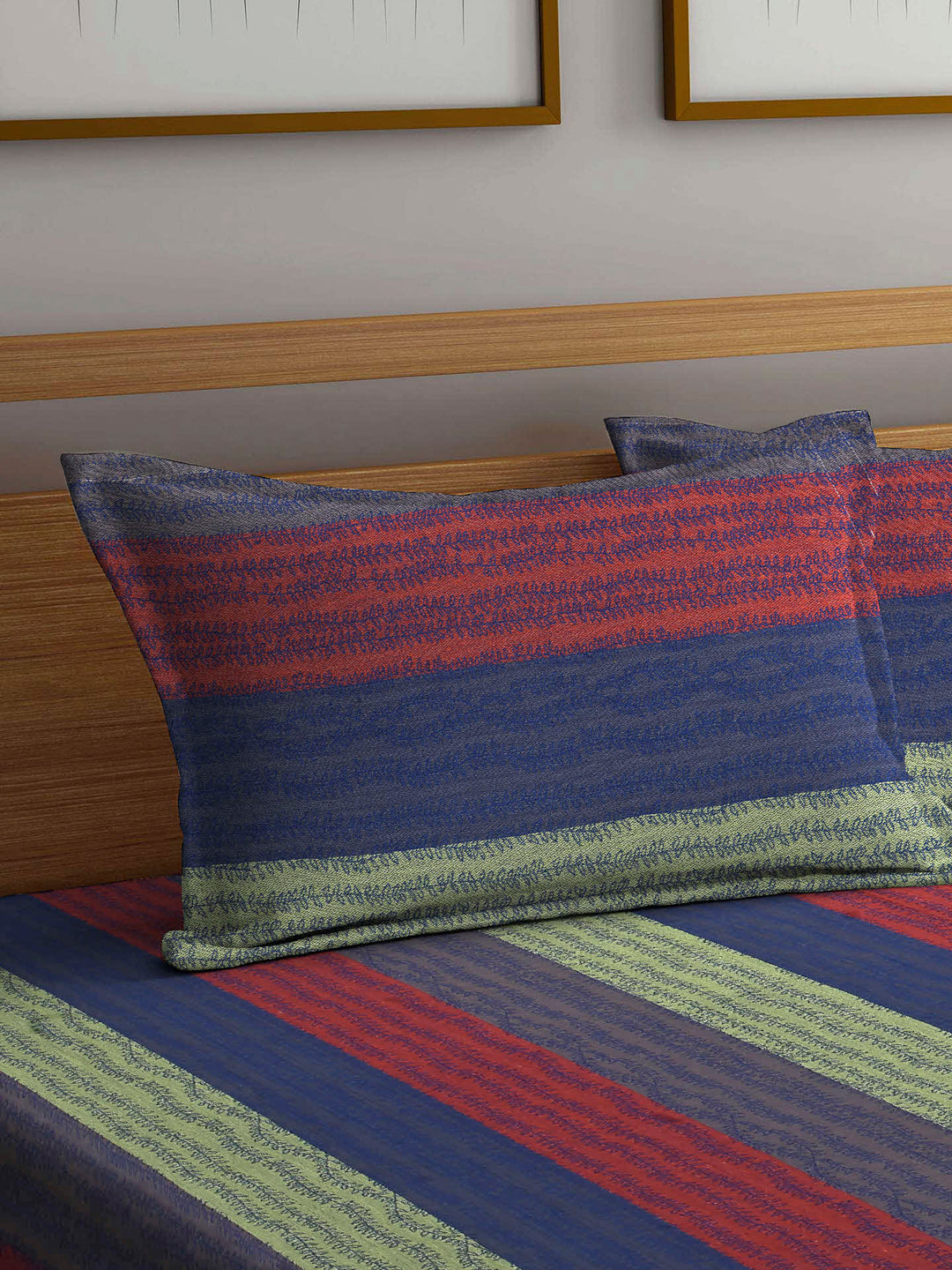 Arrabi Multi Stripes Handwoven Cotton King Size Bedsheet with 2 Pillow Covers (260 X 230 cm)