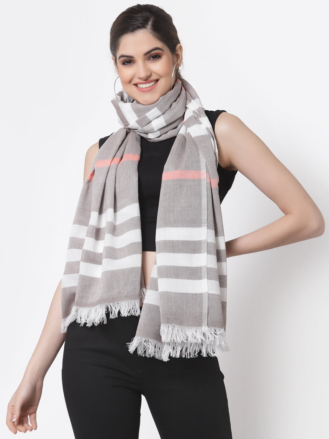 Arrabi Multi Stripes Handwoven Cotton Full Size Stole (185 x 85 cm)