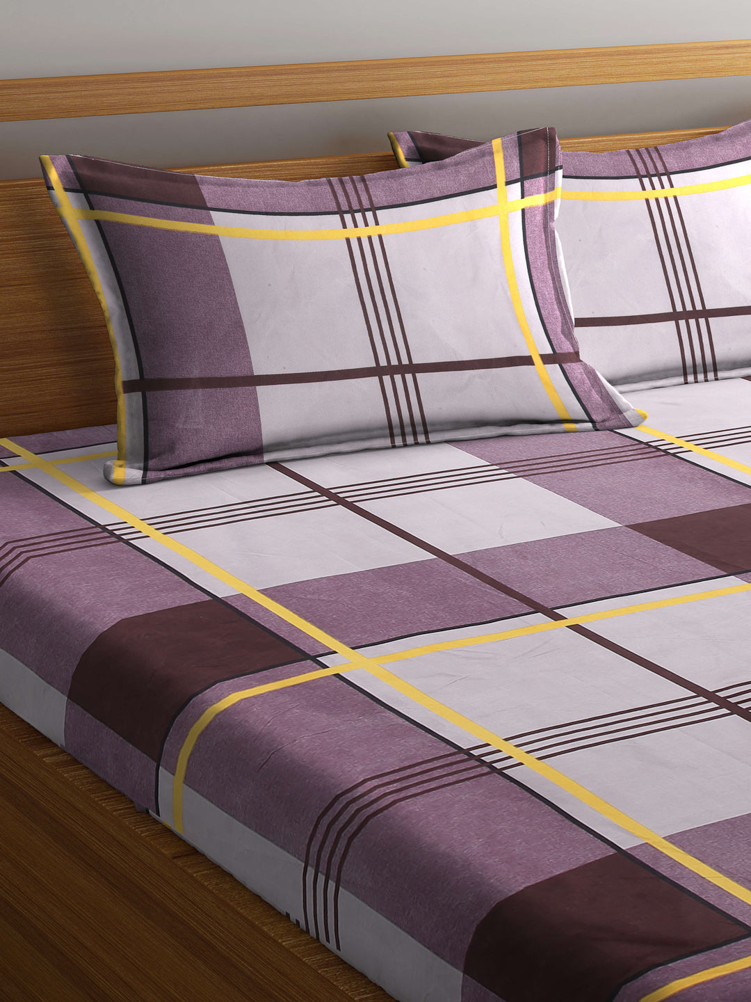 Arrabi Multi Checks TC Cotton Blend Double Size Bedsheet with 2 Pillow Covers (250 x 215 cm)
