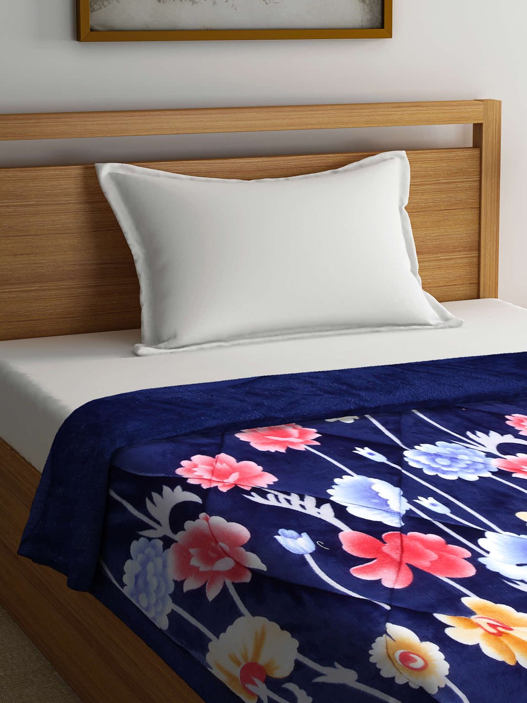 Arrabi Blue Floral Polyester Full Size 1060 GSM Single Bed Quilt (210 x 150 cm)