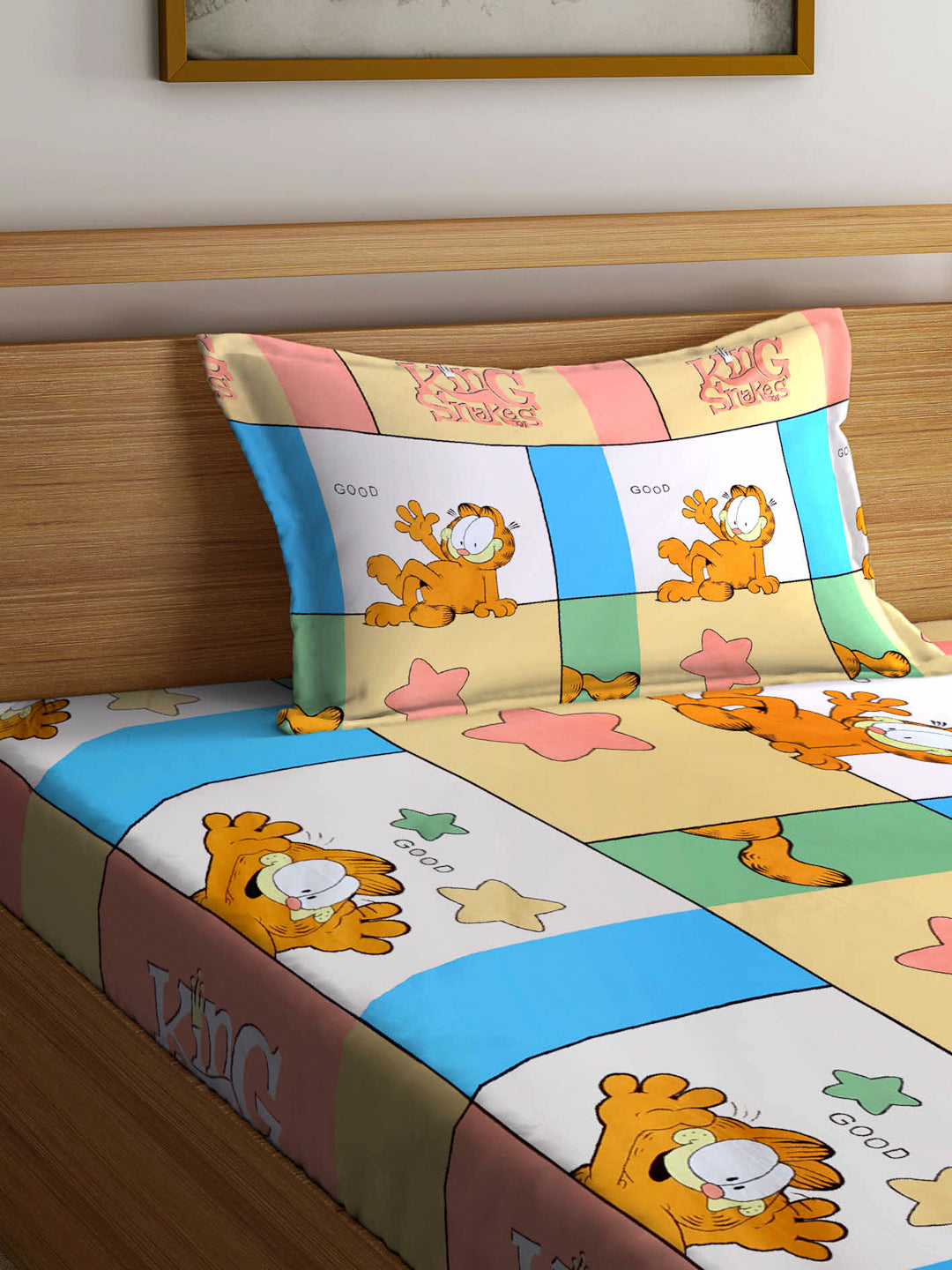 Arrabi Multi Cartoon TC Cotton Blend  Single Size Bedsheet with 1 Pillow Cover (220 X 150 cm)