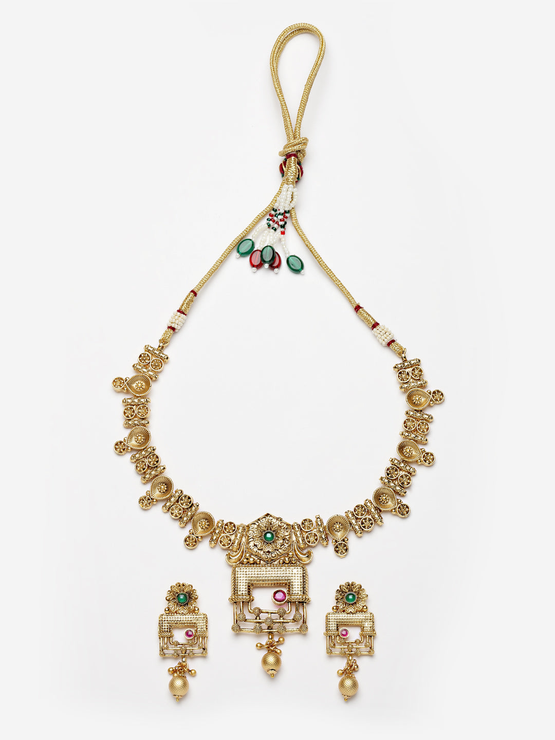 Arrabi Gold Handcrafted Jewellery Set with 2 Earrings(30 cm)