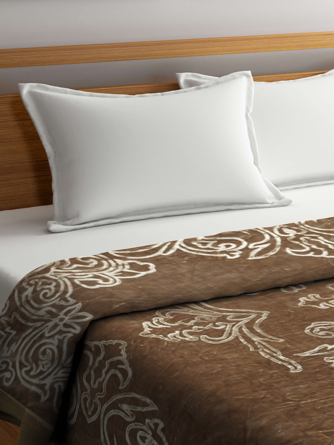 Arrabi Brown Floral Wool Blend 950 GSM Full Size Double Bed Blanket (210 X 200 cm)