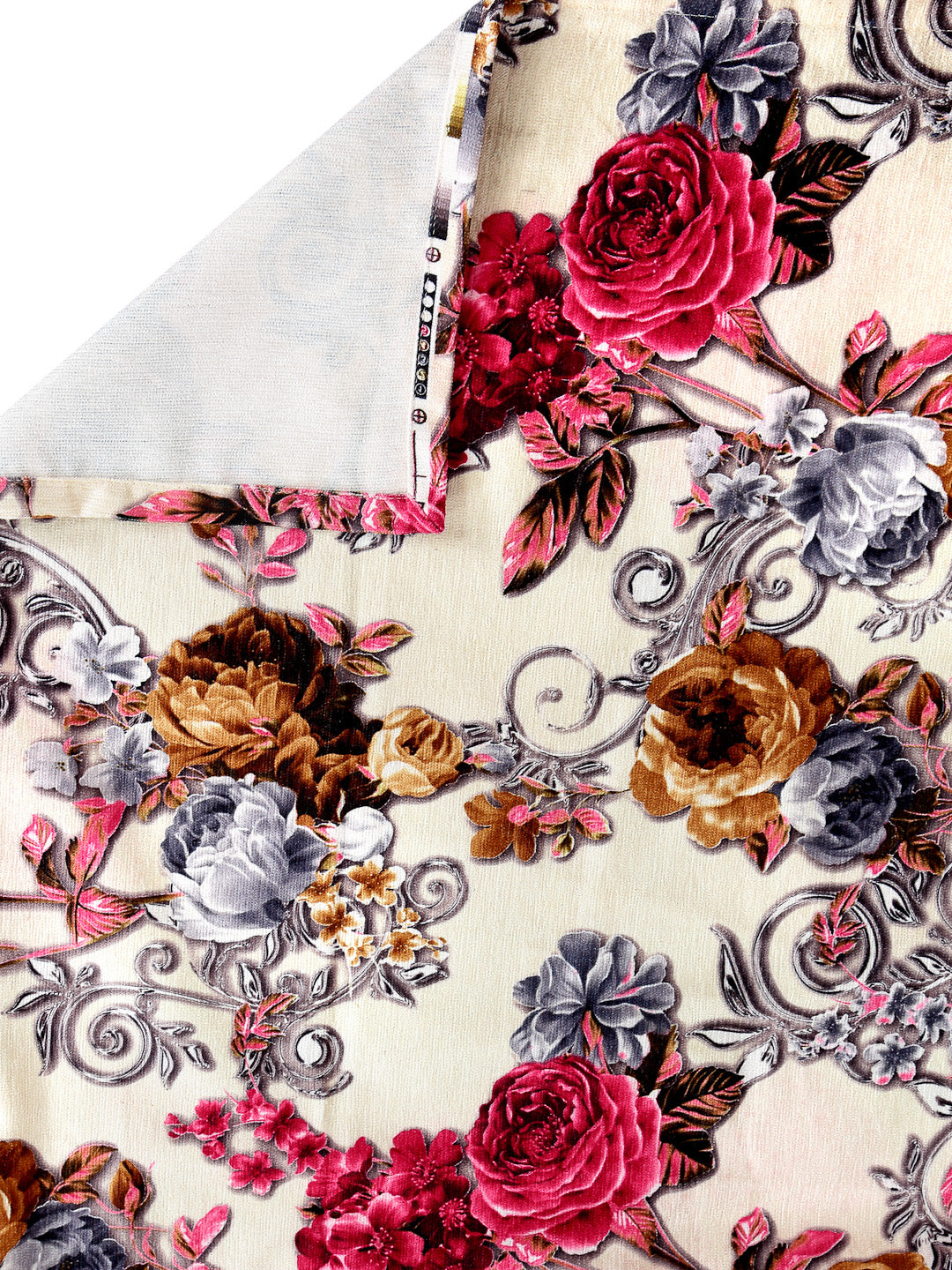 Arrabi Cream Set of 6 Floral Handwoven Chenille Diwan Set (225 x150 cm)