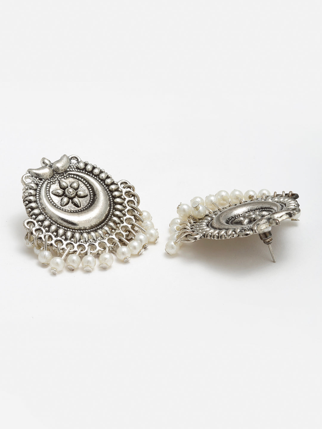 Arrabi Metallic Oxidised Jewellery Set with 2 Earrings (40 cm)